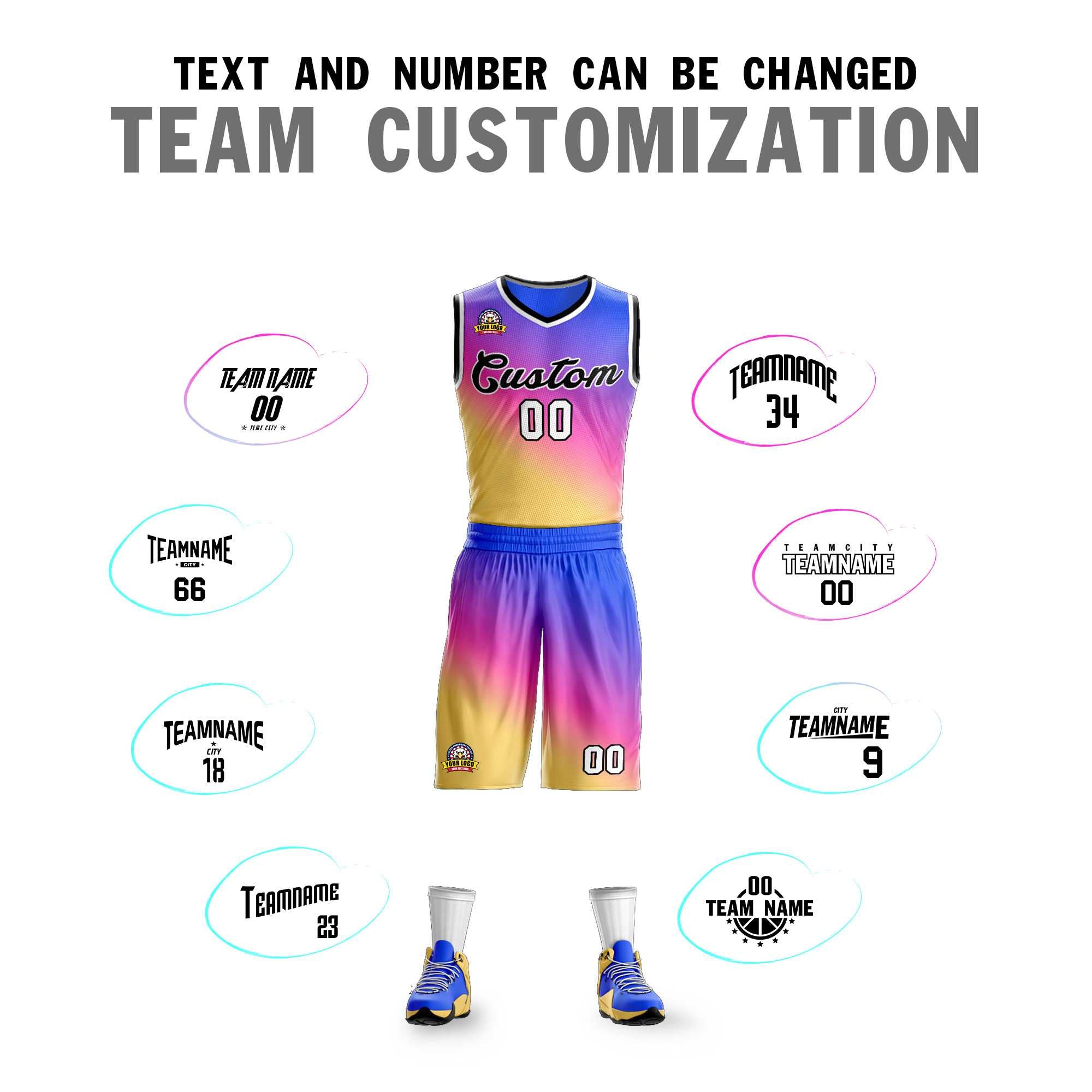 Custom Purple Yellow-Black Gradient Fashion Kits Slash Basketball Jersey