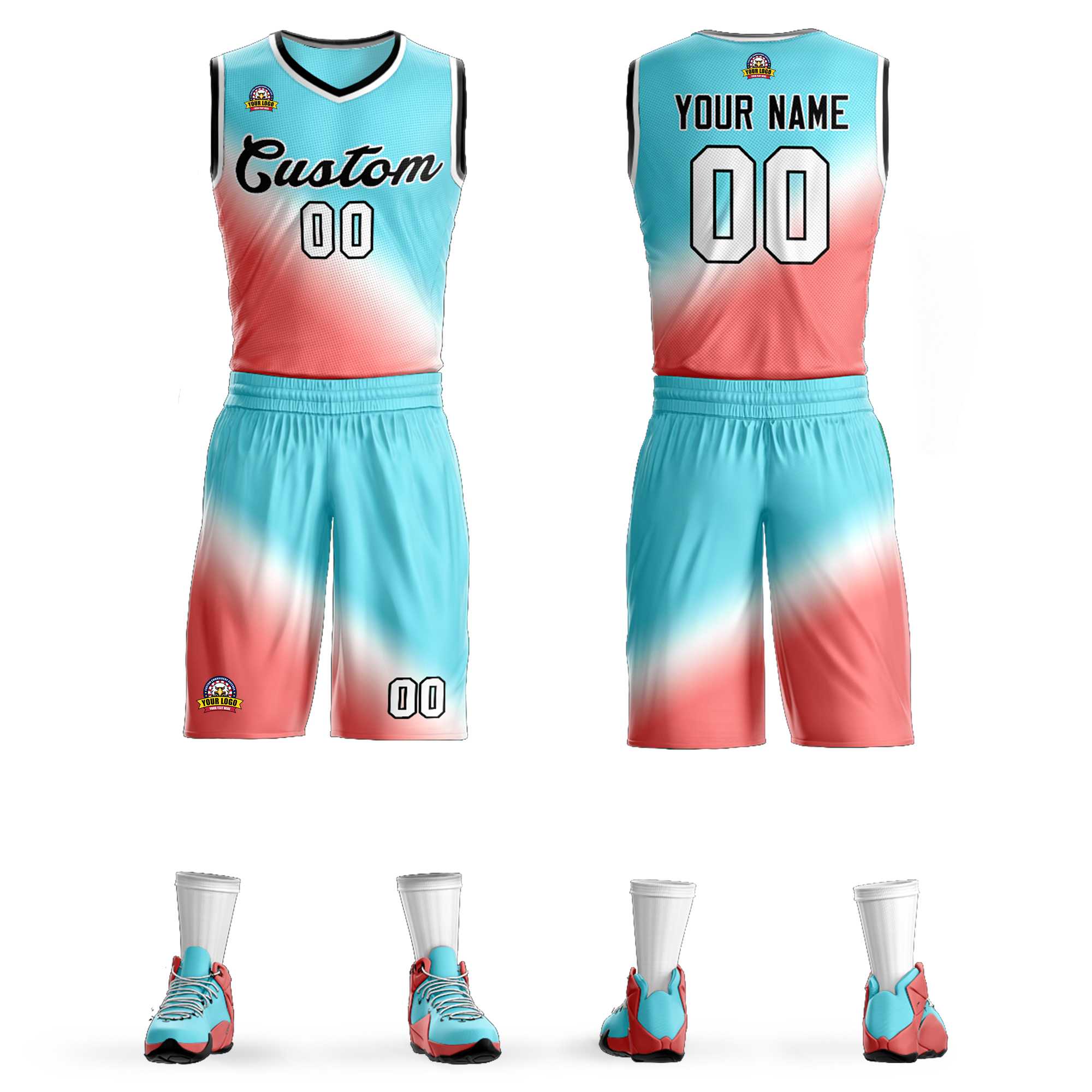 Custom Aqua Red-Black Gradient Fashion Kits Slash Basketball Jersey