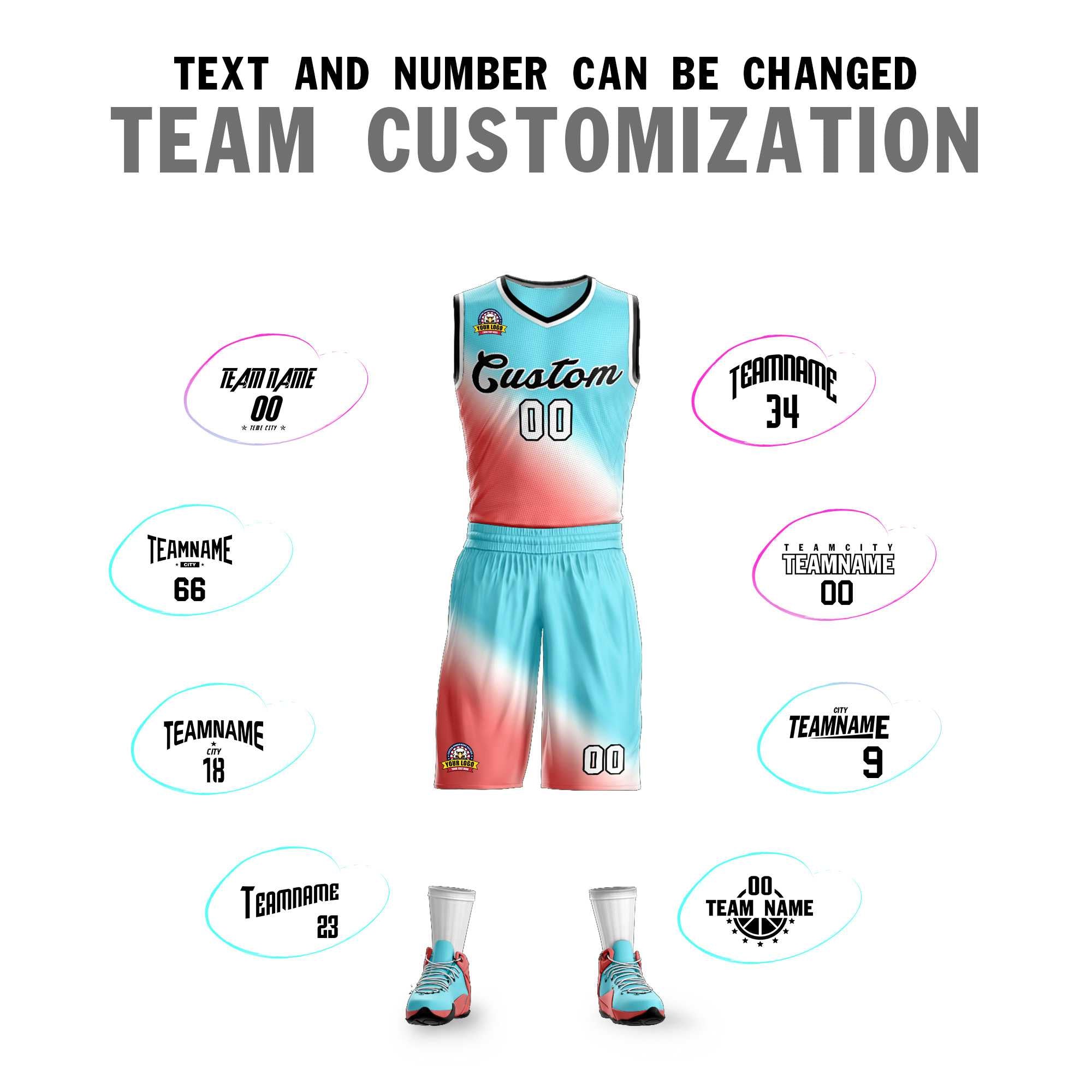 Custom Aqua Red-Black Gradient Fashion Kits Slash Basketball Jersey