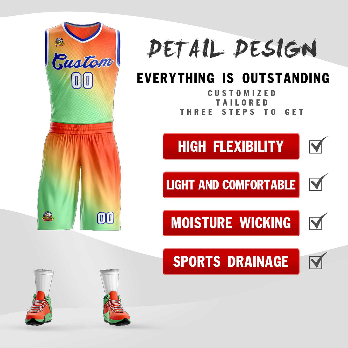 Custom Orange Green-Royal Gradient Fashion Kits Slash Basketball Jersey