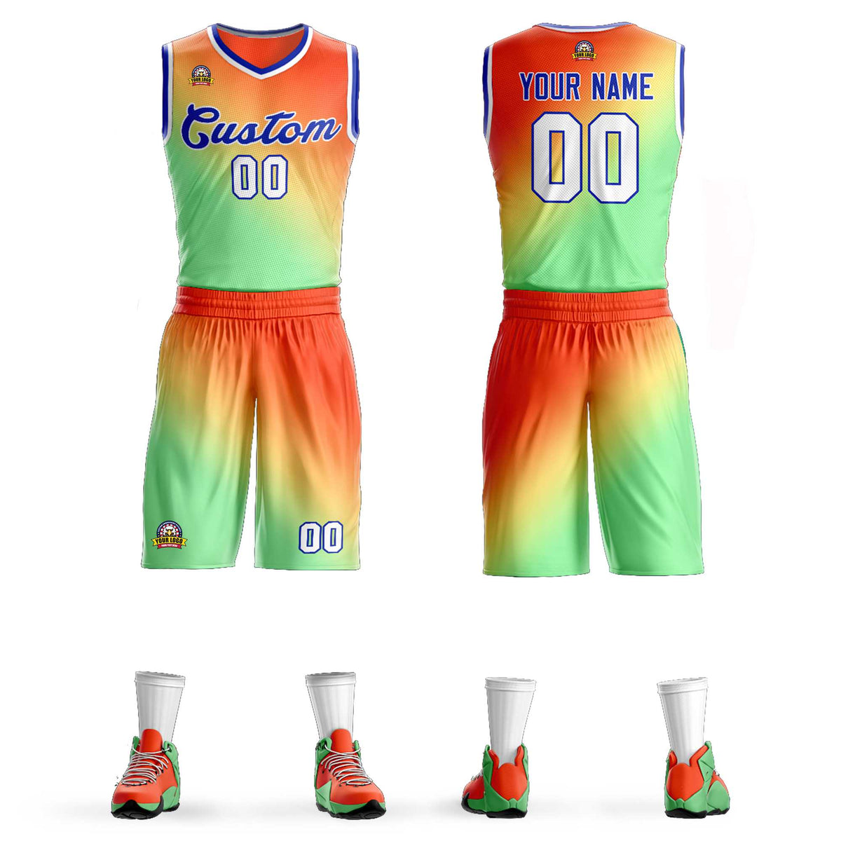 Custom Orange Green-Royal Gradient Fashion Kits Slash Basketball Jersey