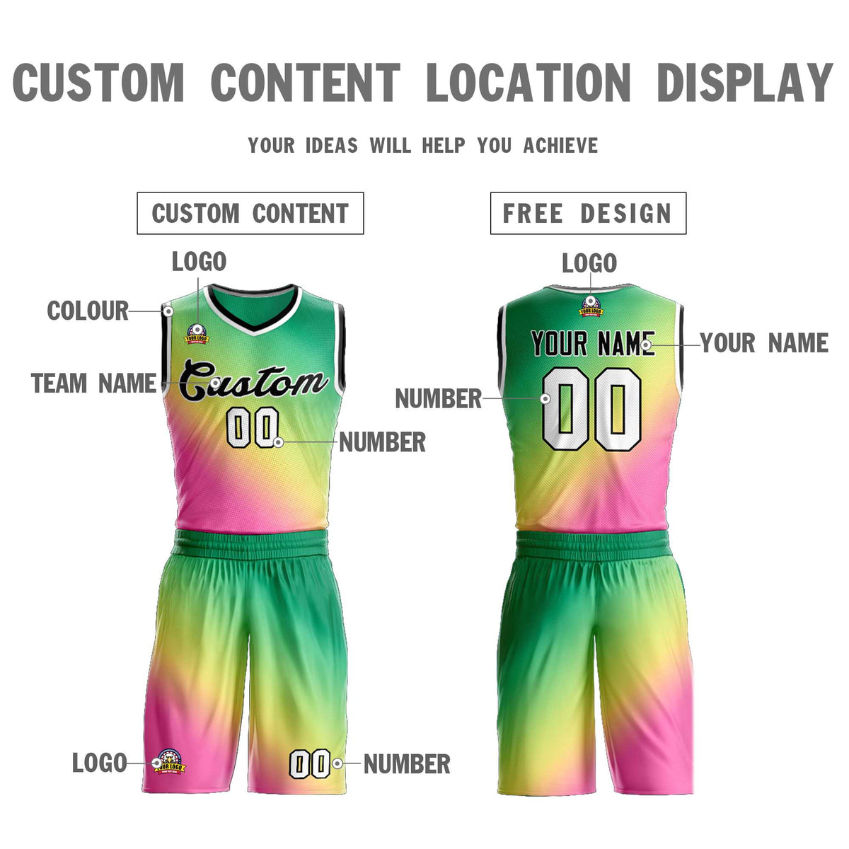 Benutzerdefinierte Kelly Grün Pink-Schwarz Gradient Fashion Kits Slash Basketball Jersey
