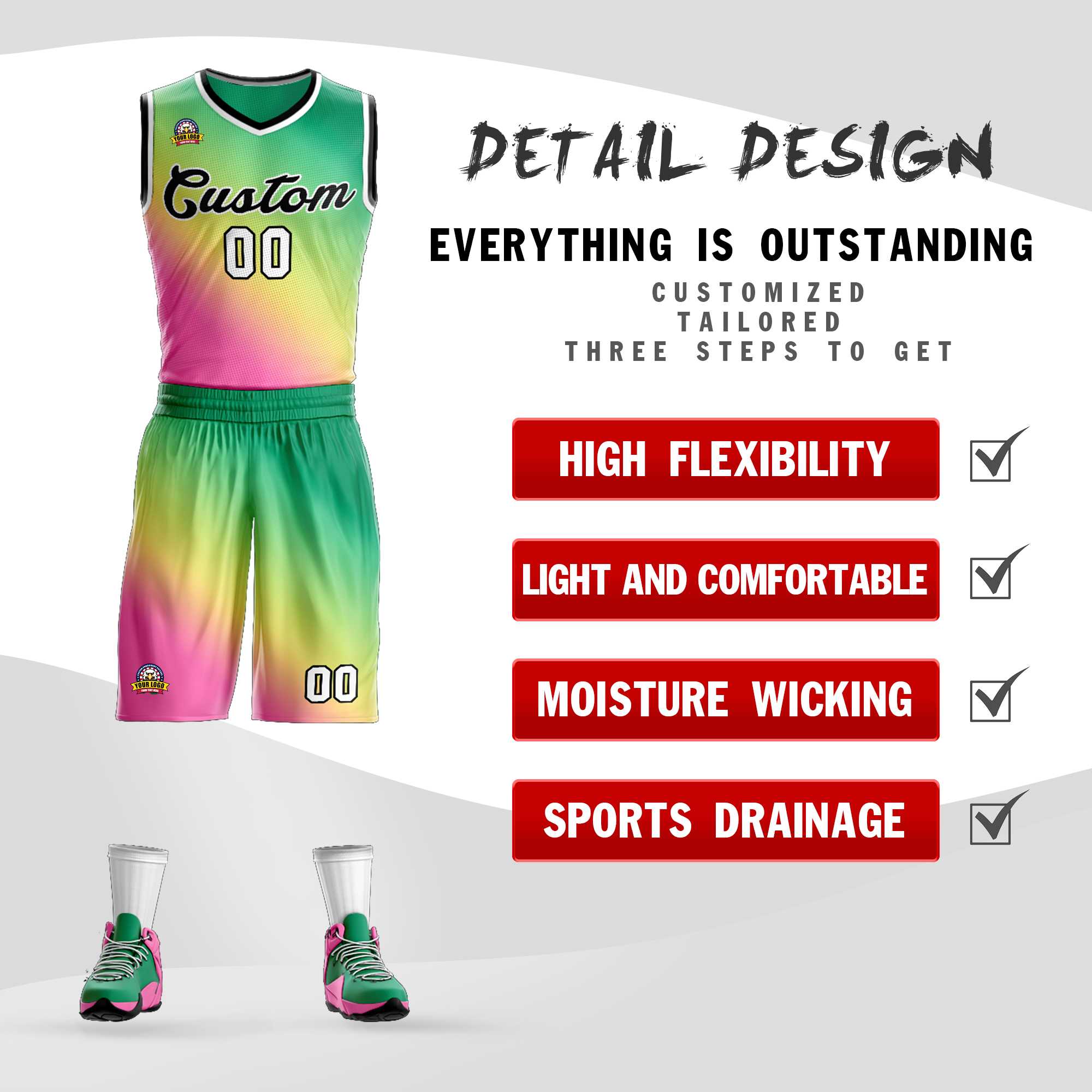 Custom Kelly Green Pink-Black Gradient Fashion Kits Slash Basketball Jersey