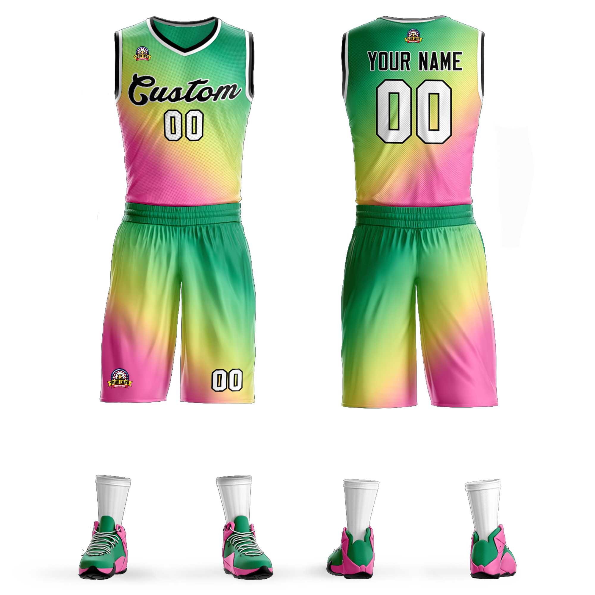 Custom Kelly Green Pink-Black Gradient Fashion Kits Slash Basketball Jersey