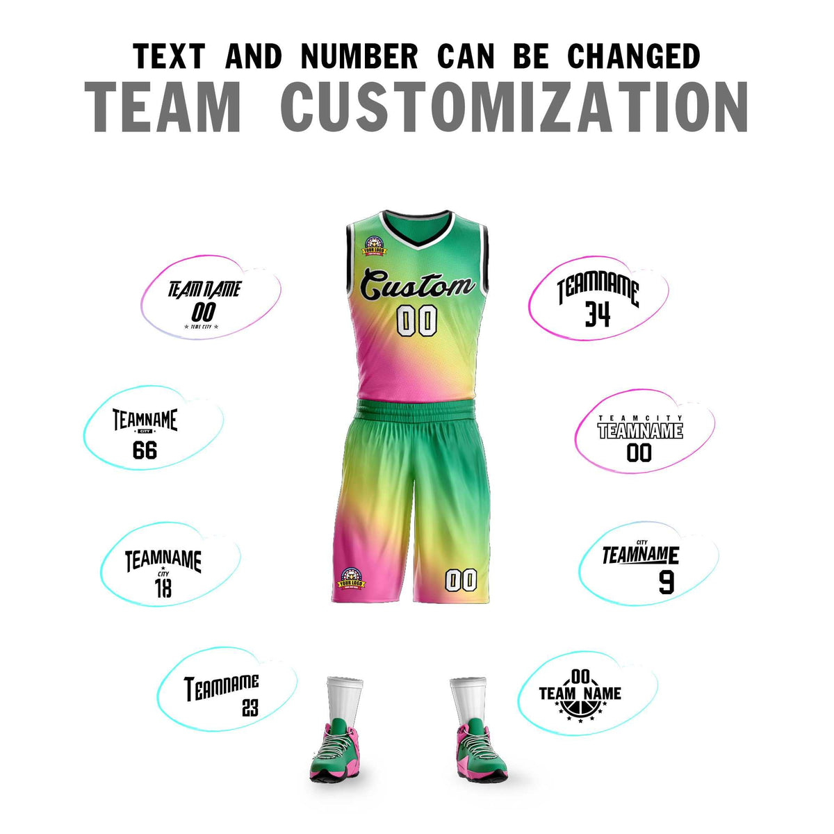 Benutzerdefinierte Kelly Grün Pink-Schwarz Gradient Fashion Kits Slash Basketball Jersey