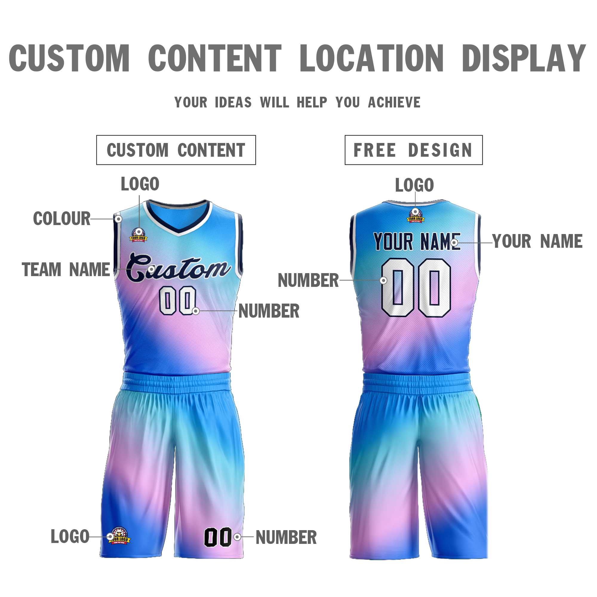 Custom Powder Blue Purple-Navy Gradient Fashion Kits Slash Basketball Jersey