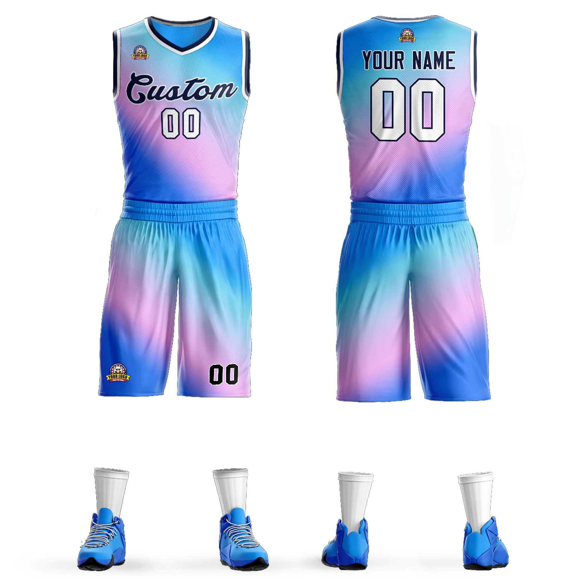 Custom Powder Blue Purple-Navy Gradient Fashion Kits Slash Basketball Jersey