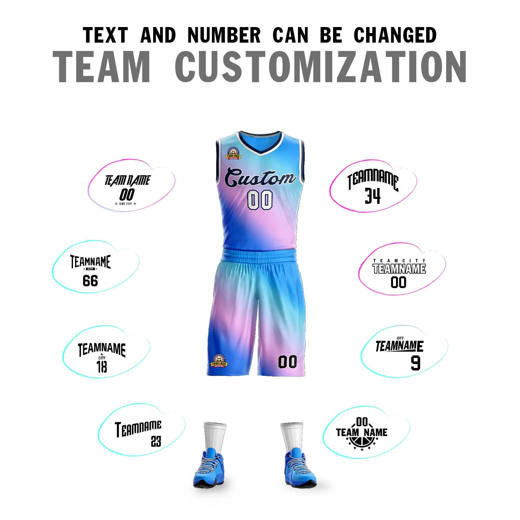 Custom Powder Blue Purple-Navy Gradient Fashion Kits Slash Basketball Jersey