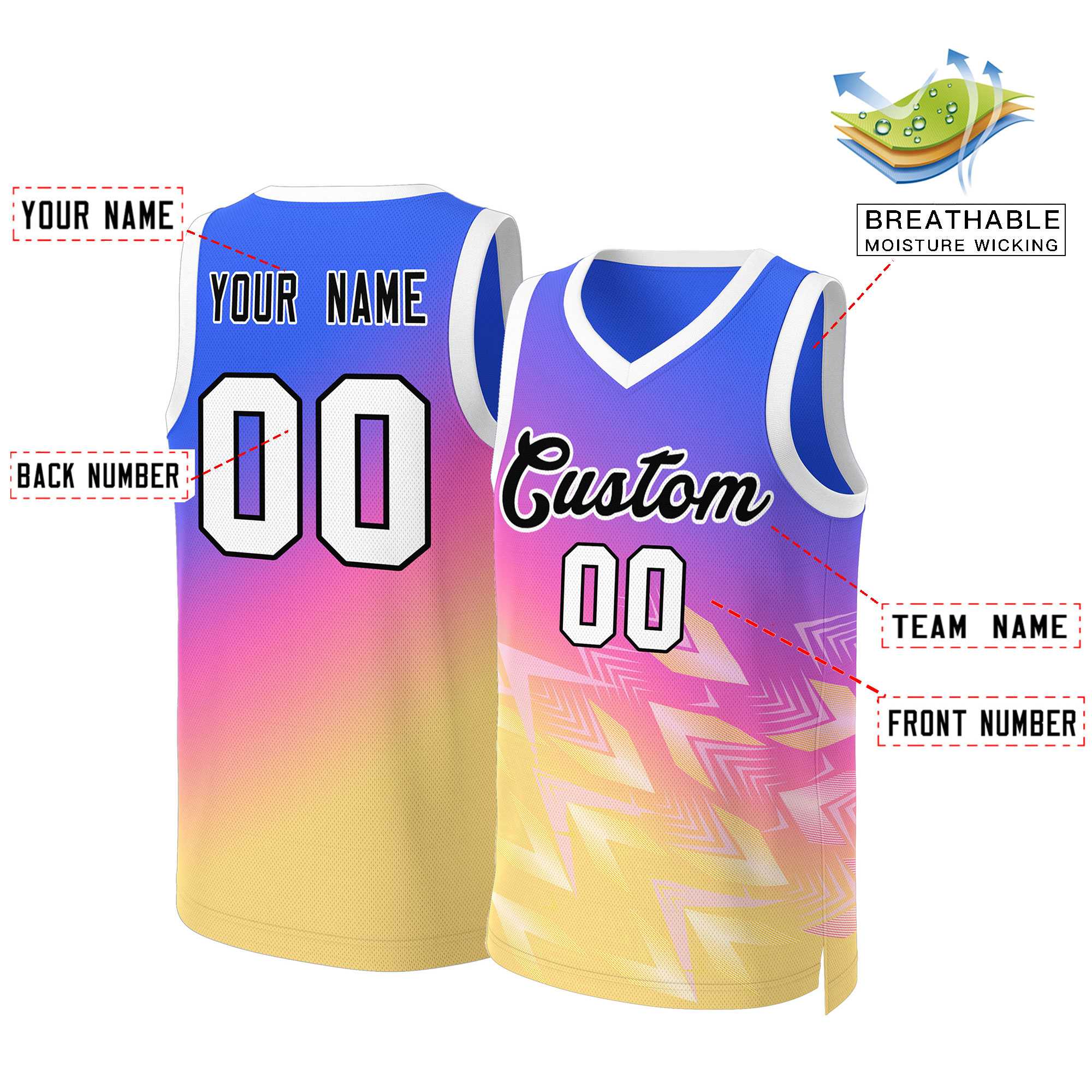 Maillot de basket-ball personnalisé dégradé violet jaune-noir