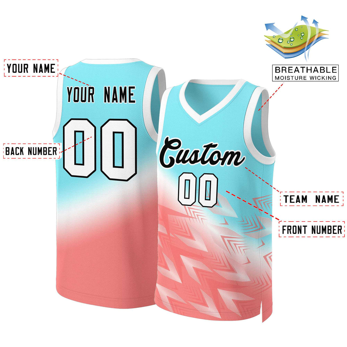 Maillot de basket-ball personnalisé dégradé rouge-noir Aqua