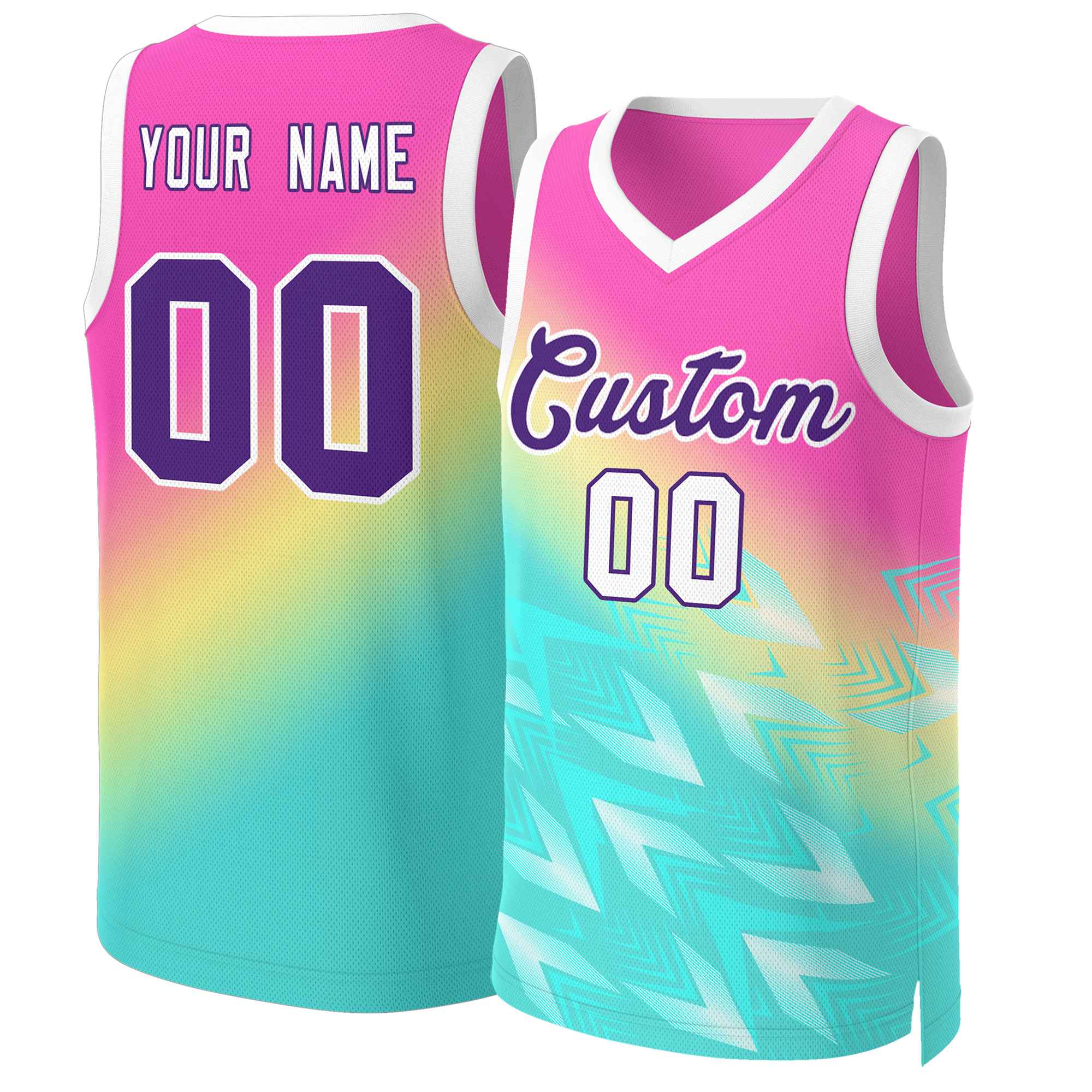 Maillot de basket-ball personnalisé dégradé rouge vert-violet