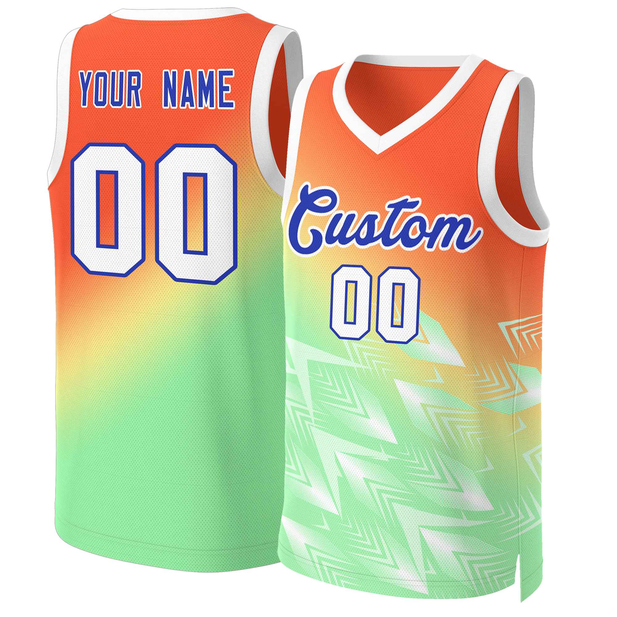 Maillot de basket-ball personnalisé dégradé orange vert-royal