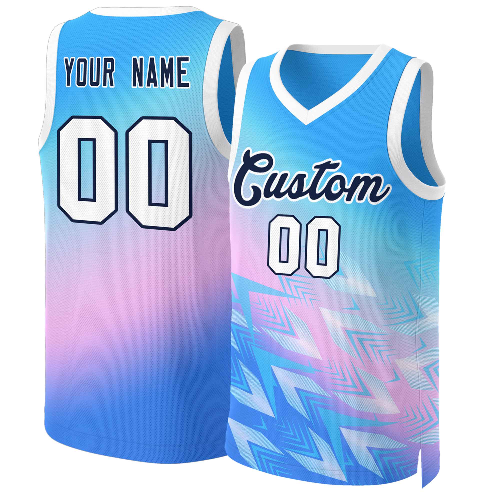 Maillot de basket-ball personnalisé bleu poudre dégradé bleu poudre-noir