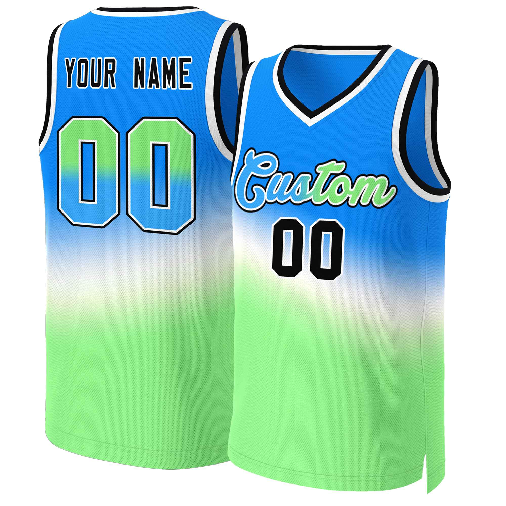 Maillot de basket-ball personnalisé dégradé bleu vert-bleu
