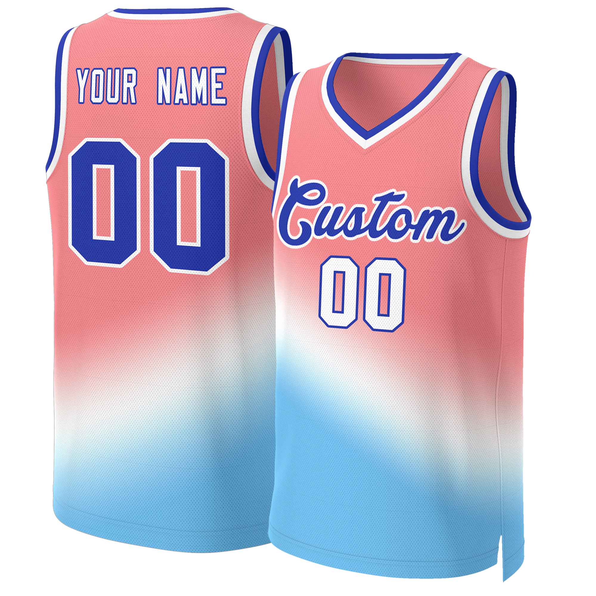 Maillot de basket-ball personnalisé dégradé rouge bleu-royal
