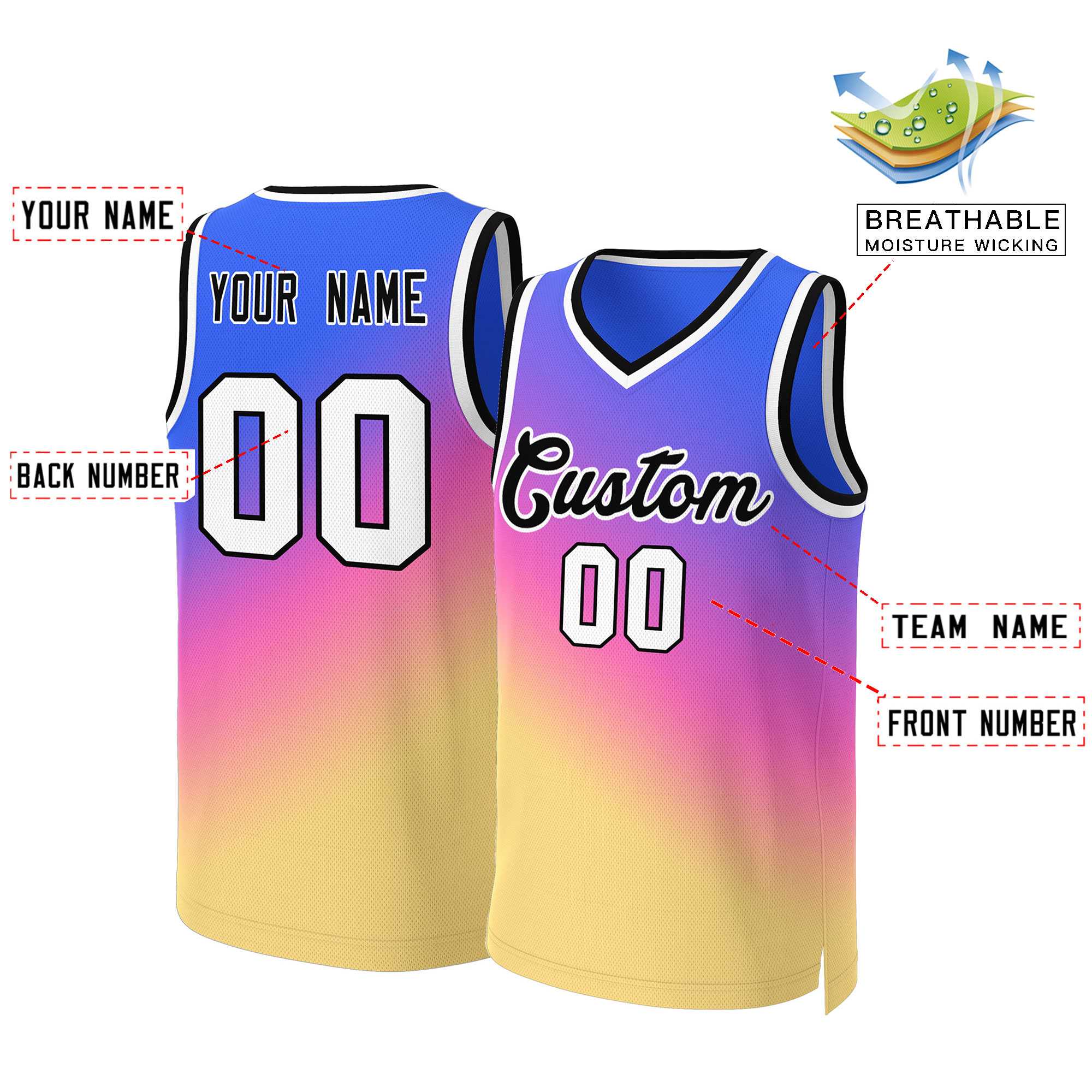 Maillot de basket-ball personnalisé dégradé violet jaune-noir