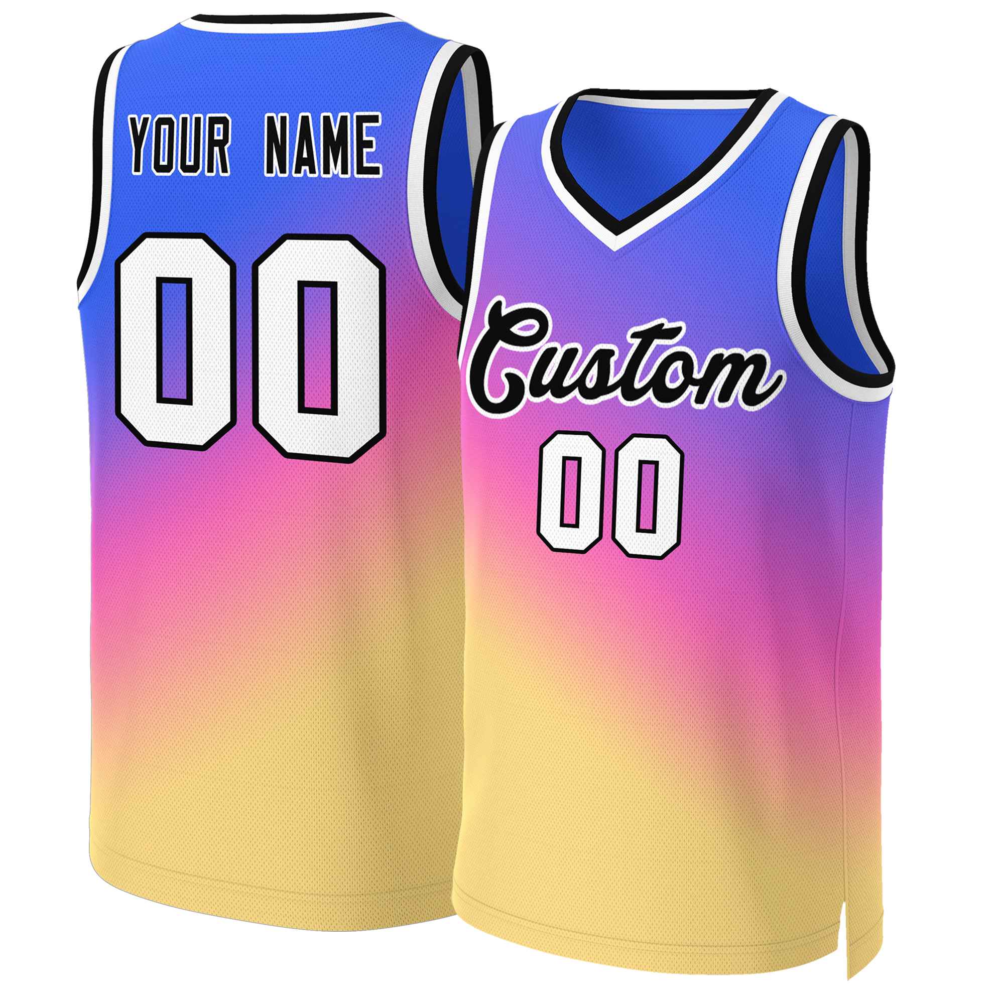 Maillot de basket-ball personnalisé dégradé violet jaune-noir
