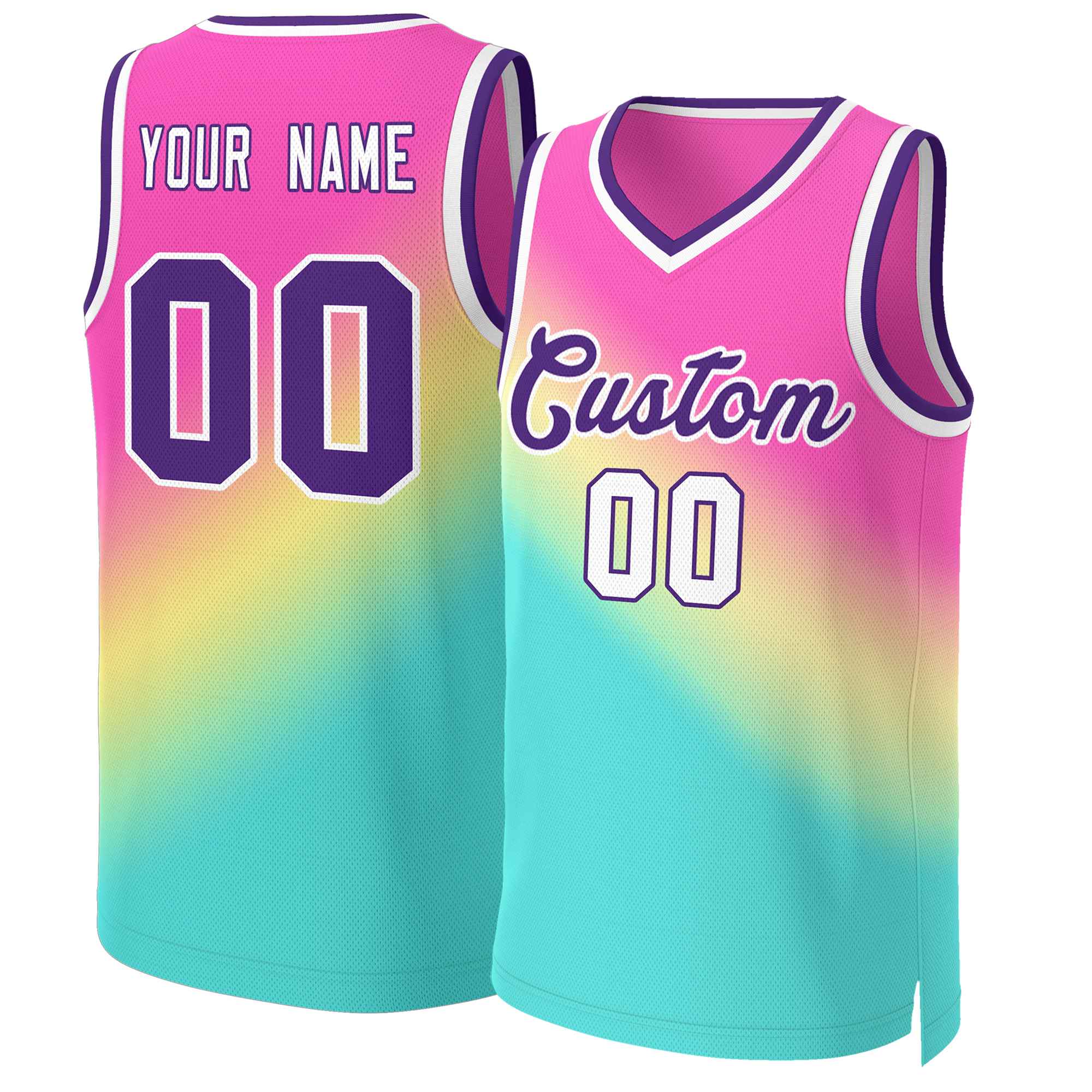 Maillot de basket-ball personnalisé dégradé rouge vert-violet