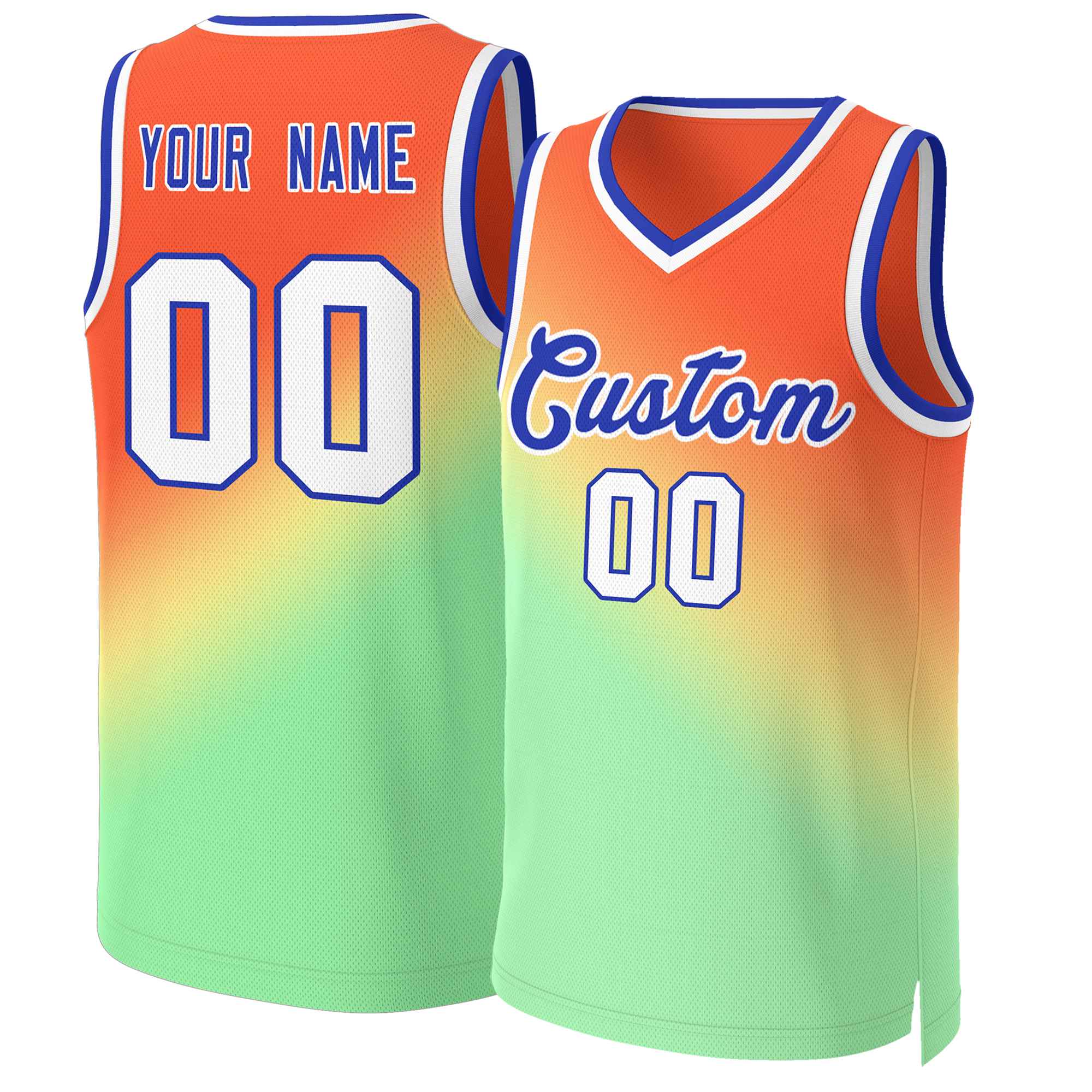 Maillot de basket-ball personnalisé dégradé orange vert-royal