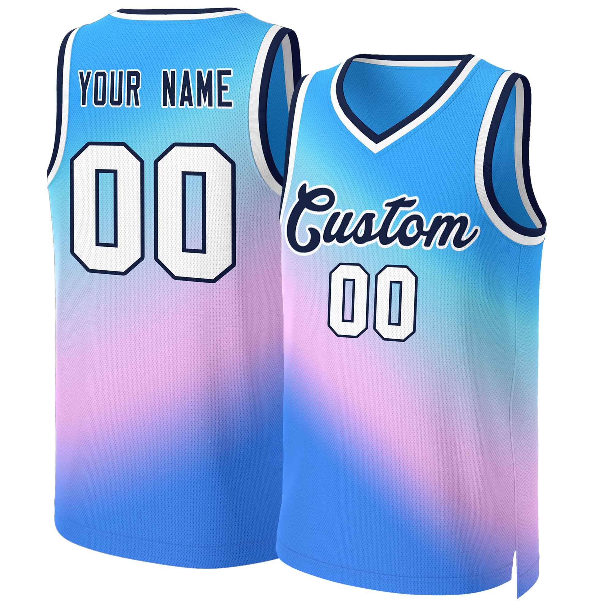 Maillot de basket-ball Slash personnalisé bleu poudre dégradé bleu poudre-bleu marine