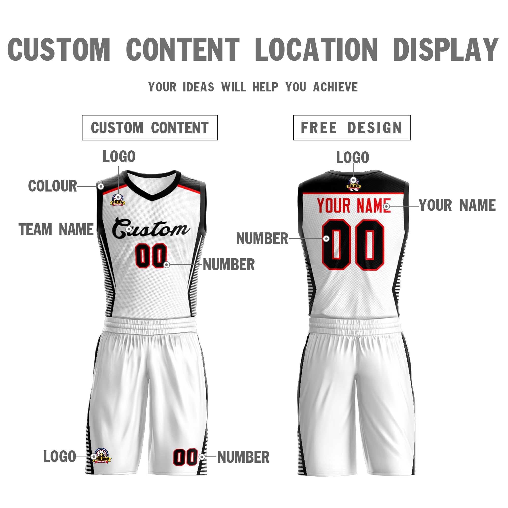 Custom White Black Classic Kits Mesh Basketball Jersey