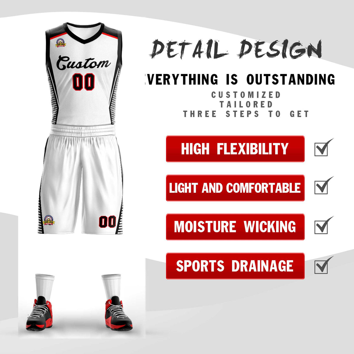 Custom White Black Classic Kits Mesh Basketball Jersey