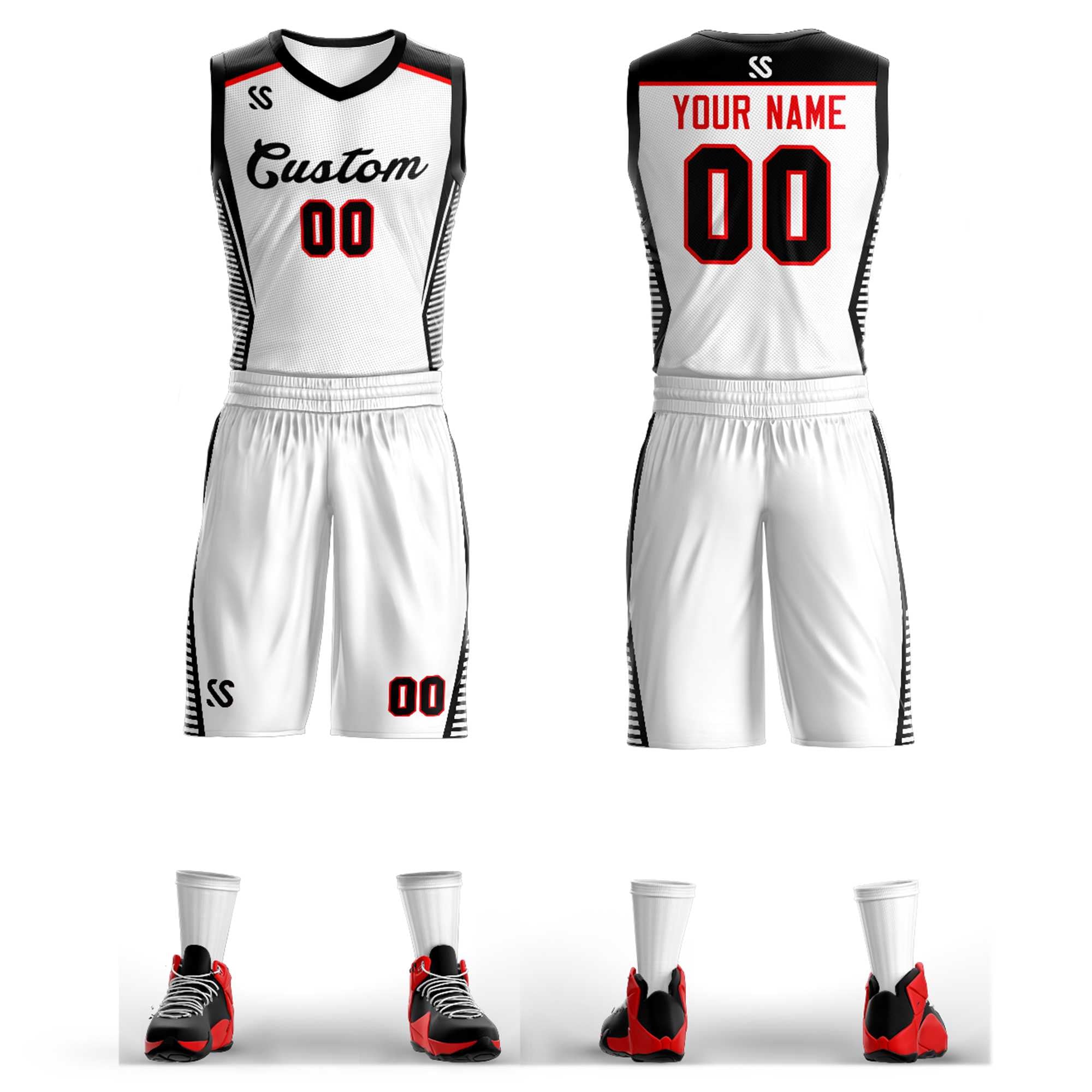Custom White Black Classic Kits Mesh Basketball Jersey