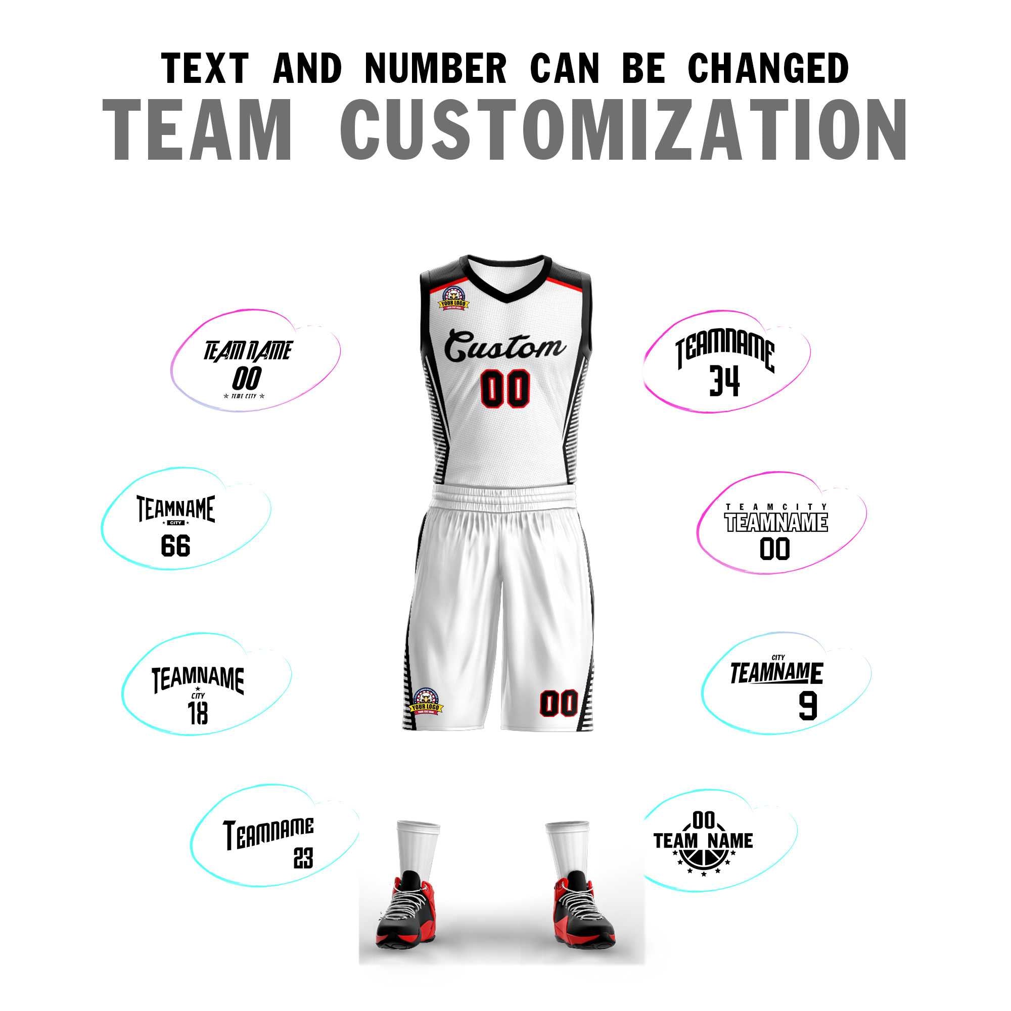 Custom White Black Classic Kits Mesh Basketball Jersey