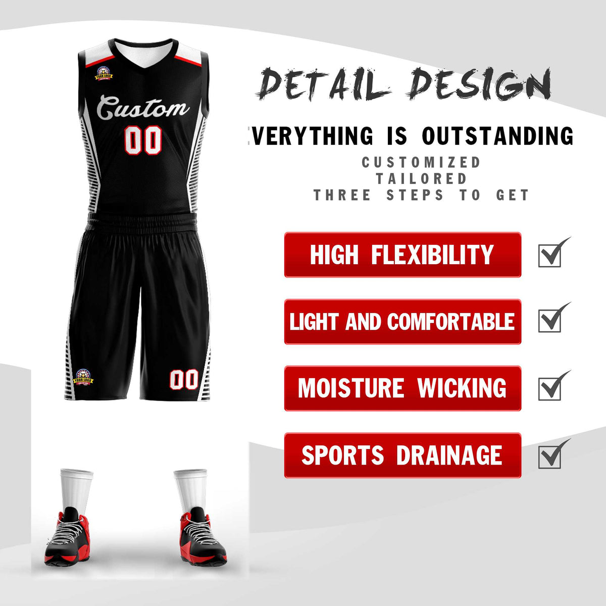 Custom Black White Classic Kits Mesh Basketball Jersey