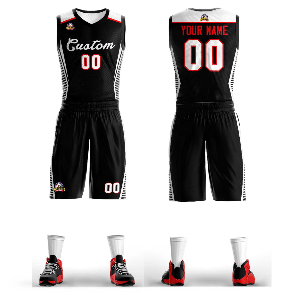 Custom Black White Classic Kits Mesh Basketball Jersey