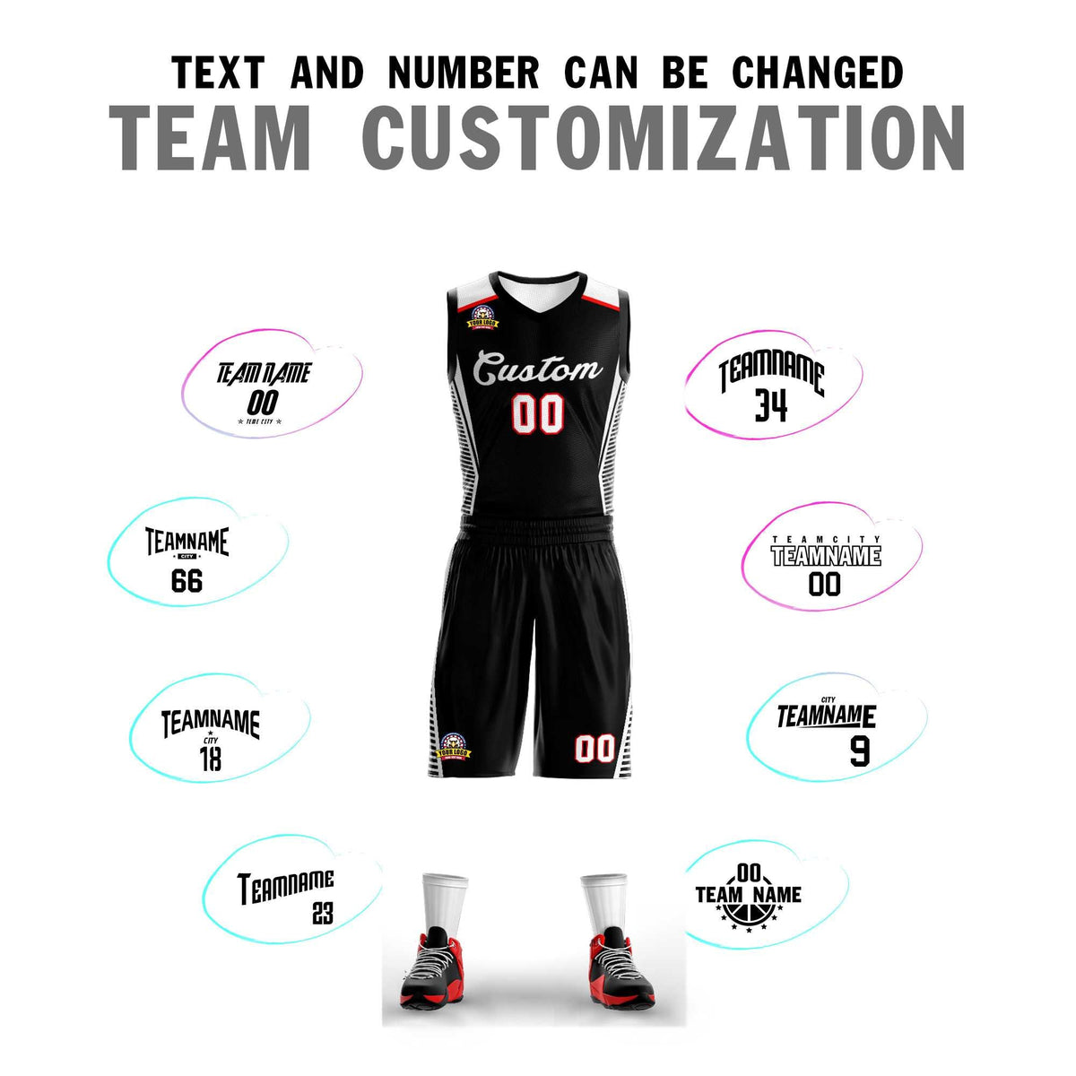Custom Black White Classic Kits Mesh Basketball Jersey