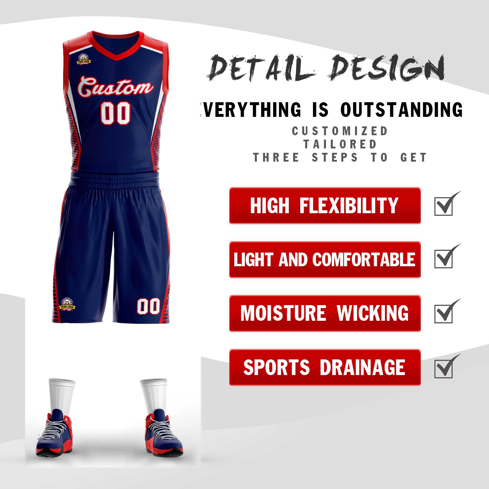 Custom Navy White-Red Classic Kits Mesh Basketball Jersey