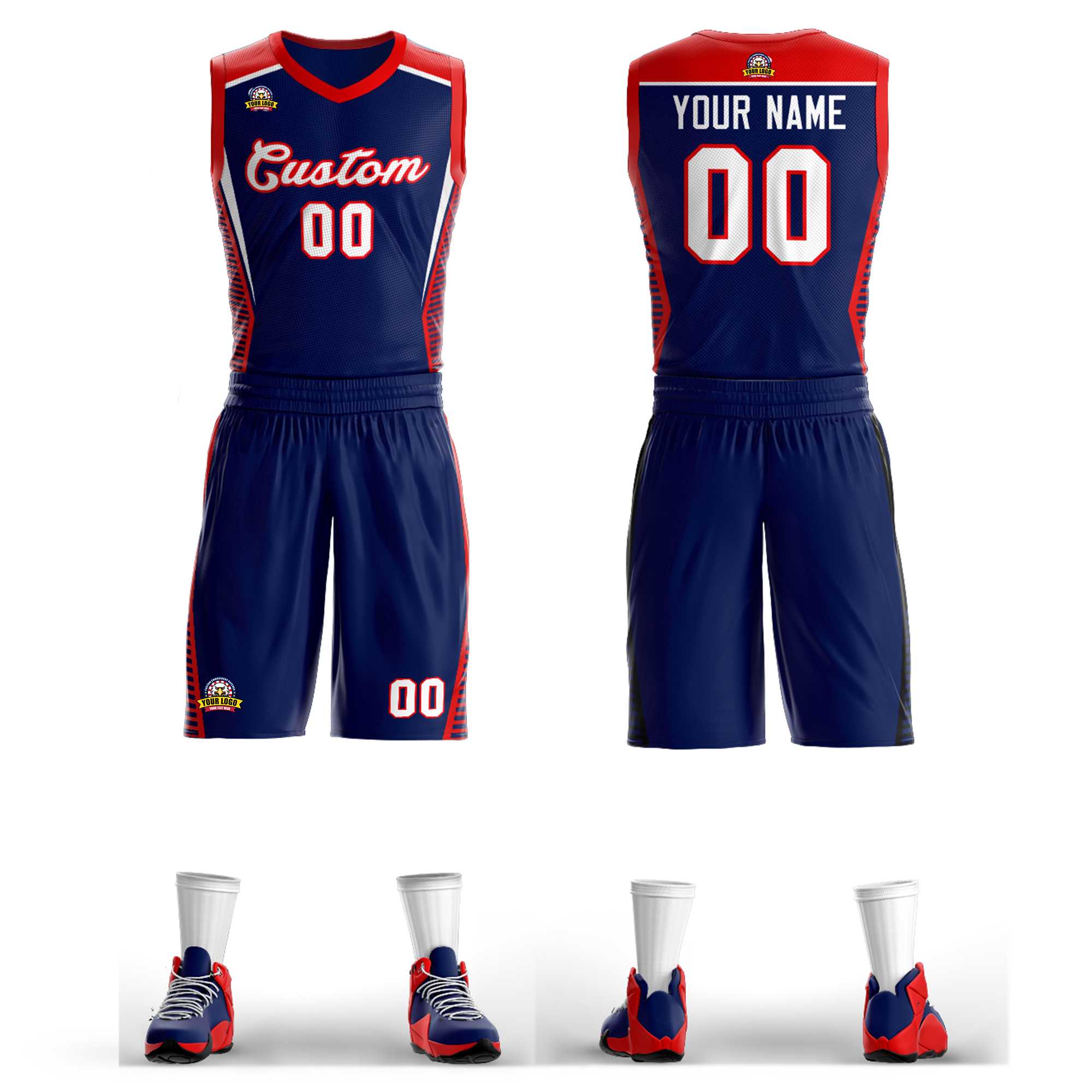 Custom Navy White-Red Classic Kits Mesh Basketball Jersey