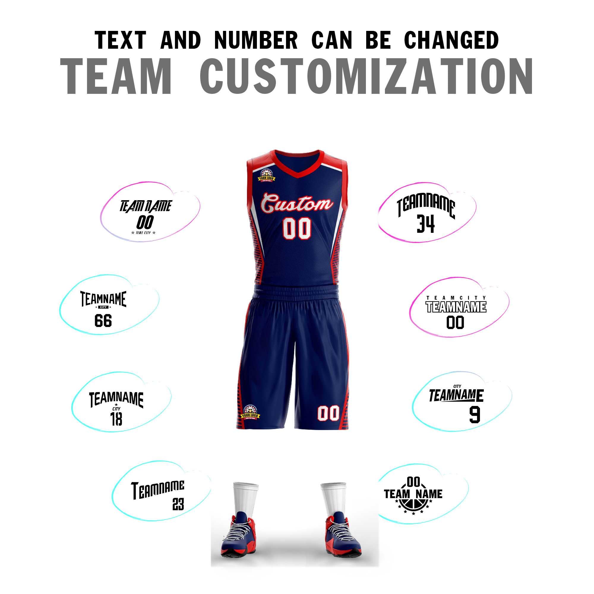 Custom Navy White-Red Classic Kits Mesh Basketball Jersey