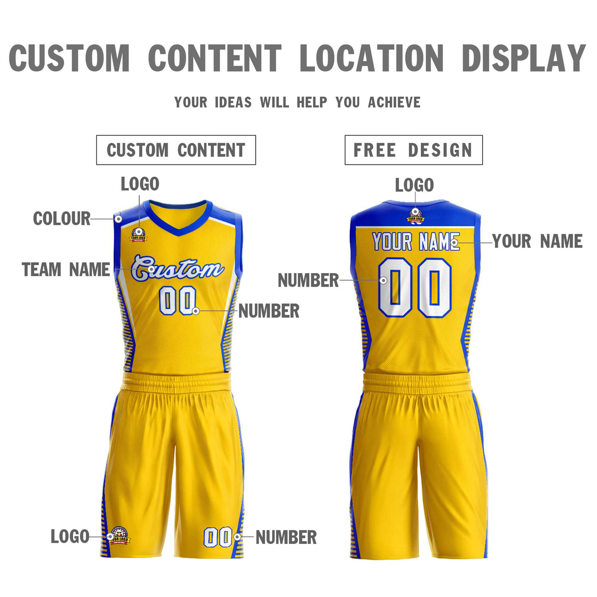 Custom Gold White-Royal Classic Kits Mesh Basketball Jersey