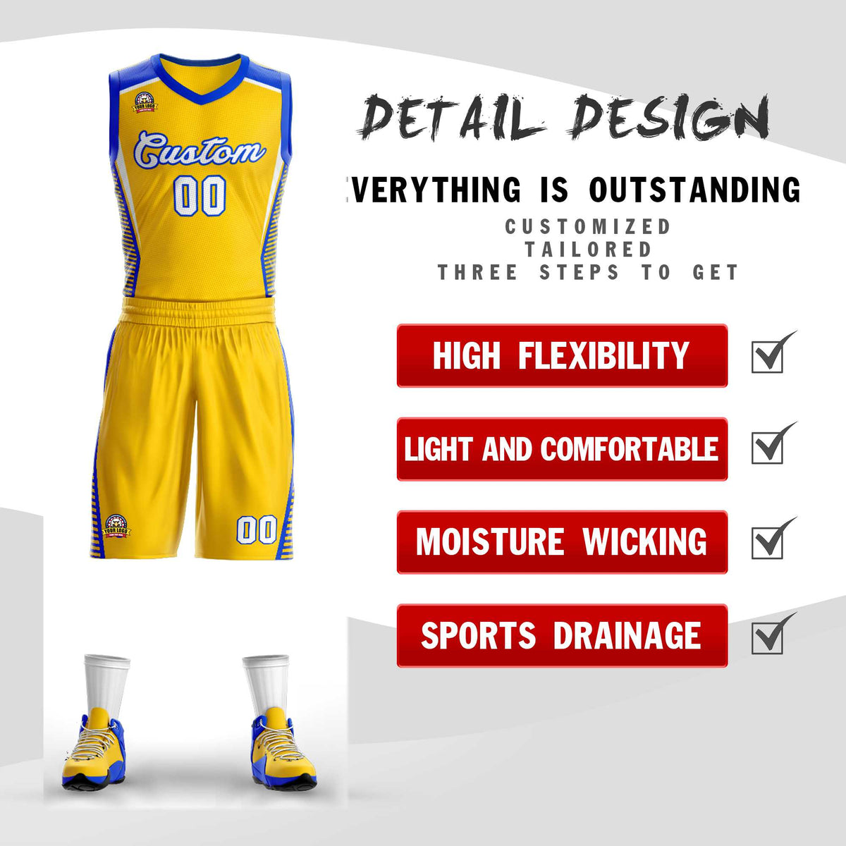 Custom Gold White-Royal Classic Kits Mesh Basketball Jersey