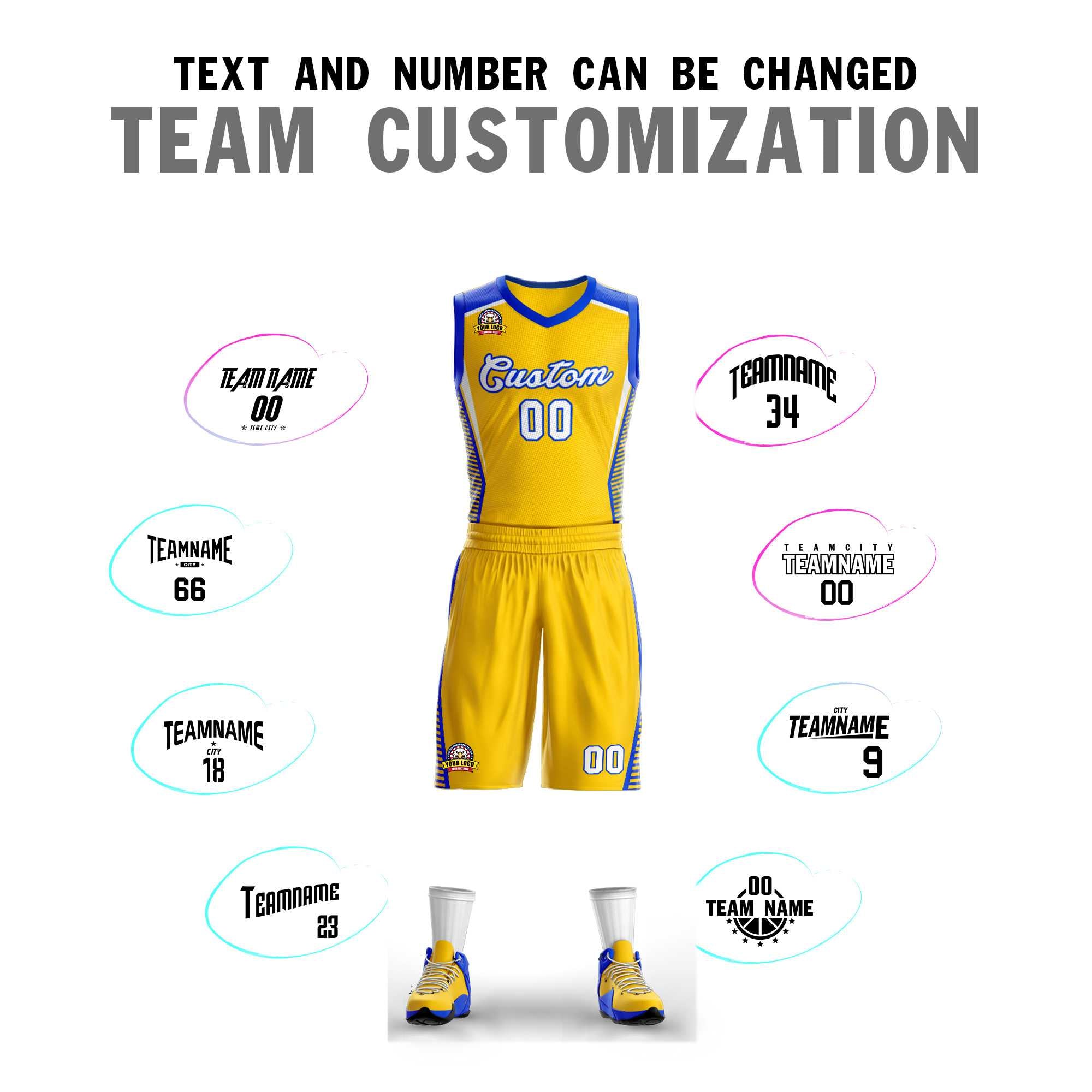 Custom Gold White-Royal Classic Kits Mesh Basketball Jersey