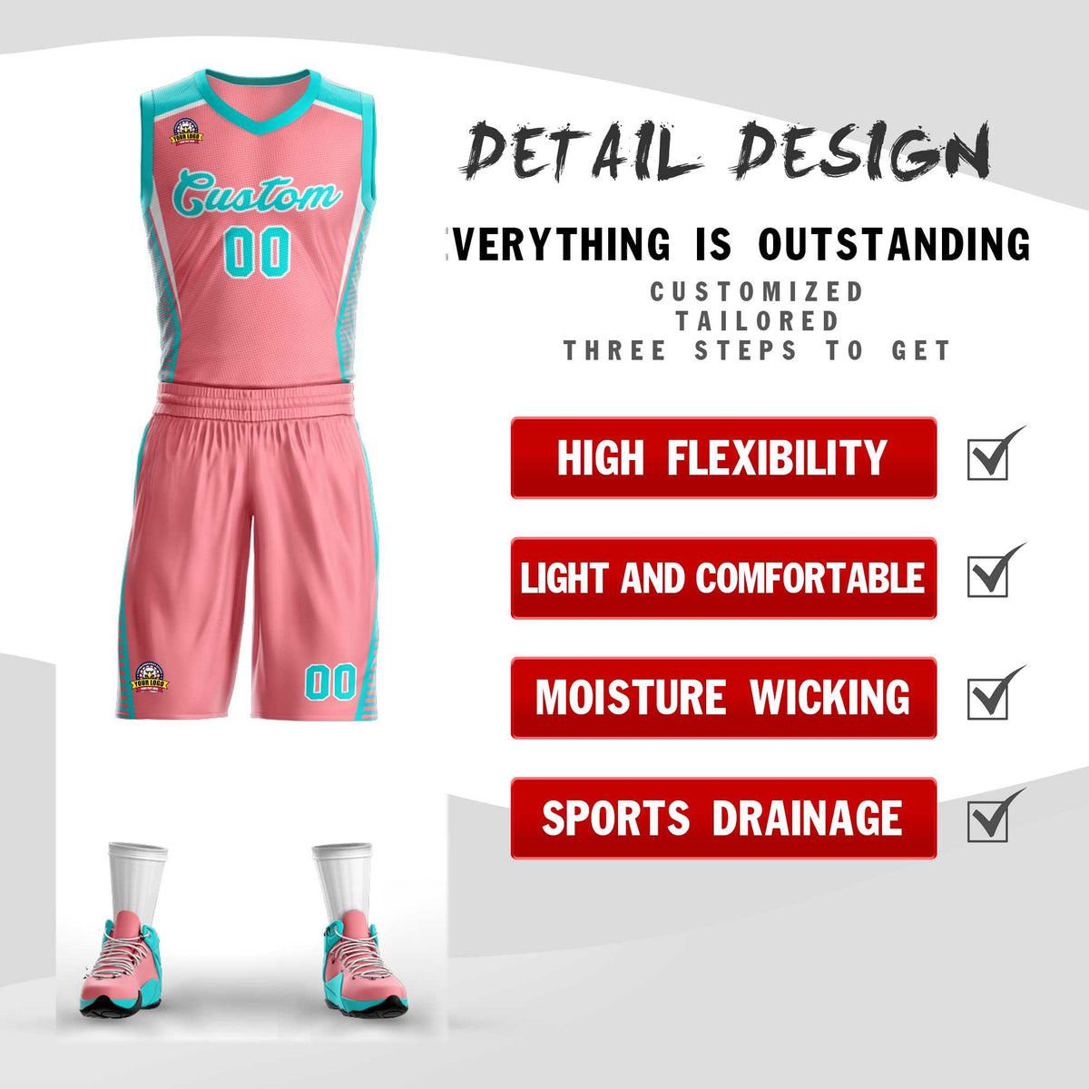 Custom Light Pink Aqua-White Classic Kits Mesh Basketball Jersey
