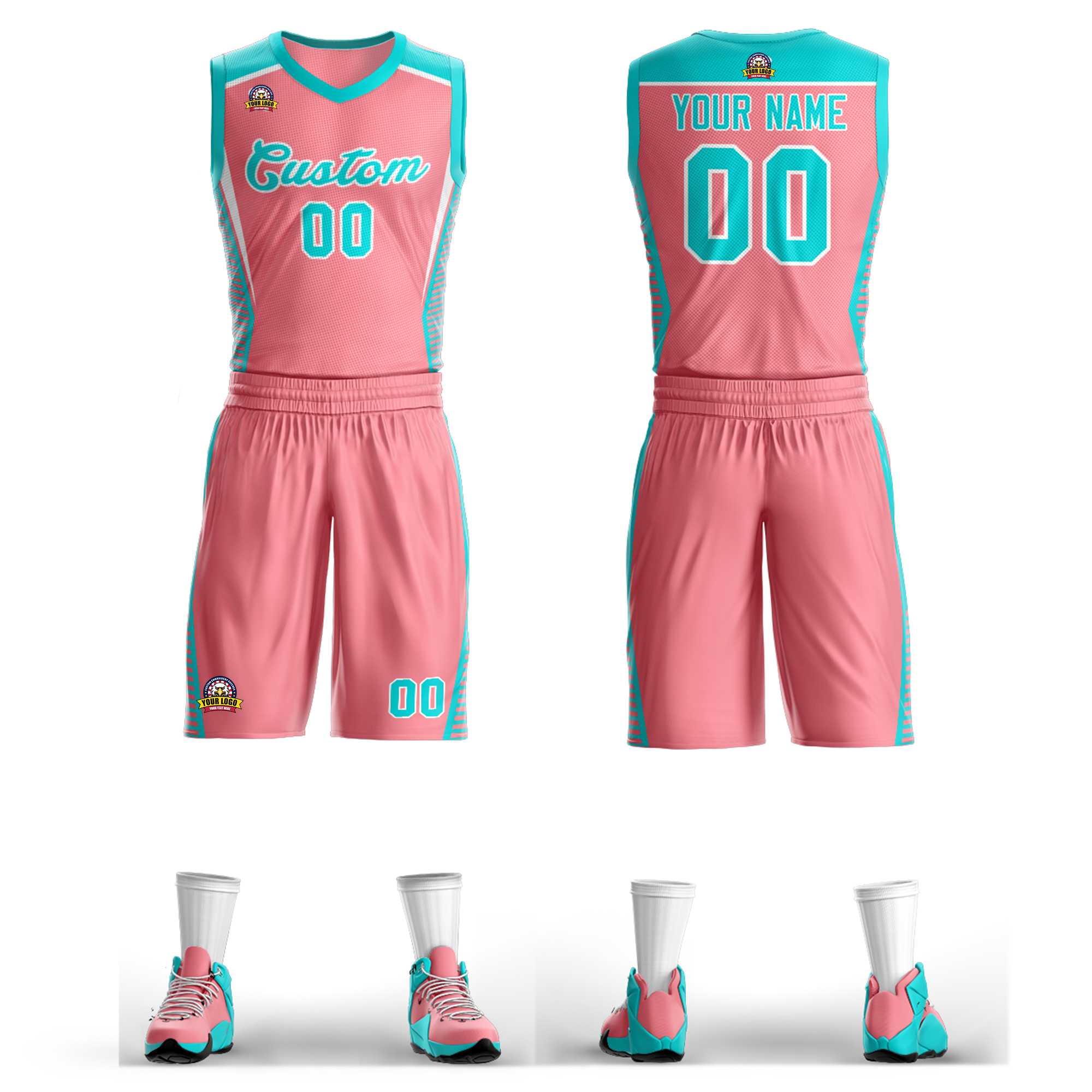 Custom Light Pink Aqua-White Classic Kits Mesh Basketball Jersey