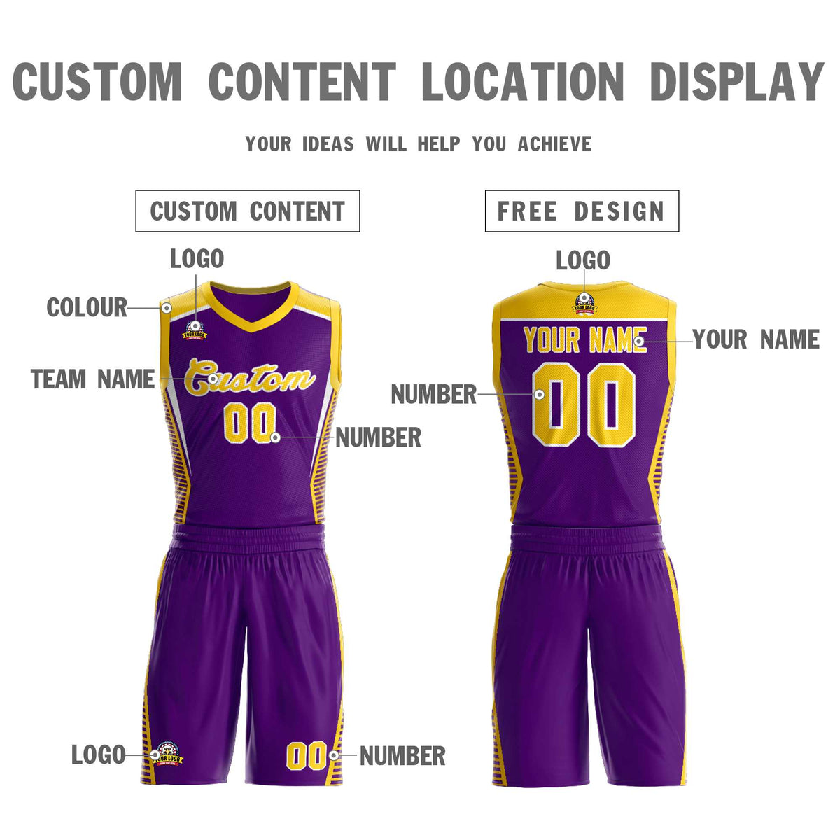 Custom Purple Gold-White Classic Kits Mesh Basketball Jersey