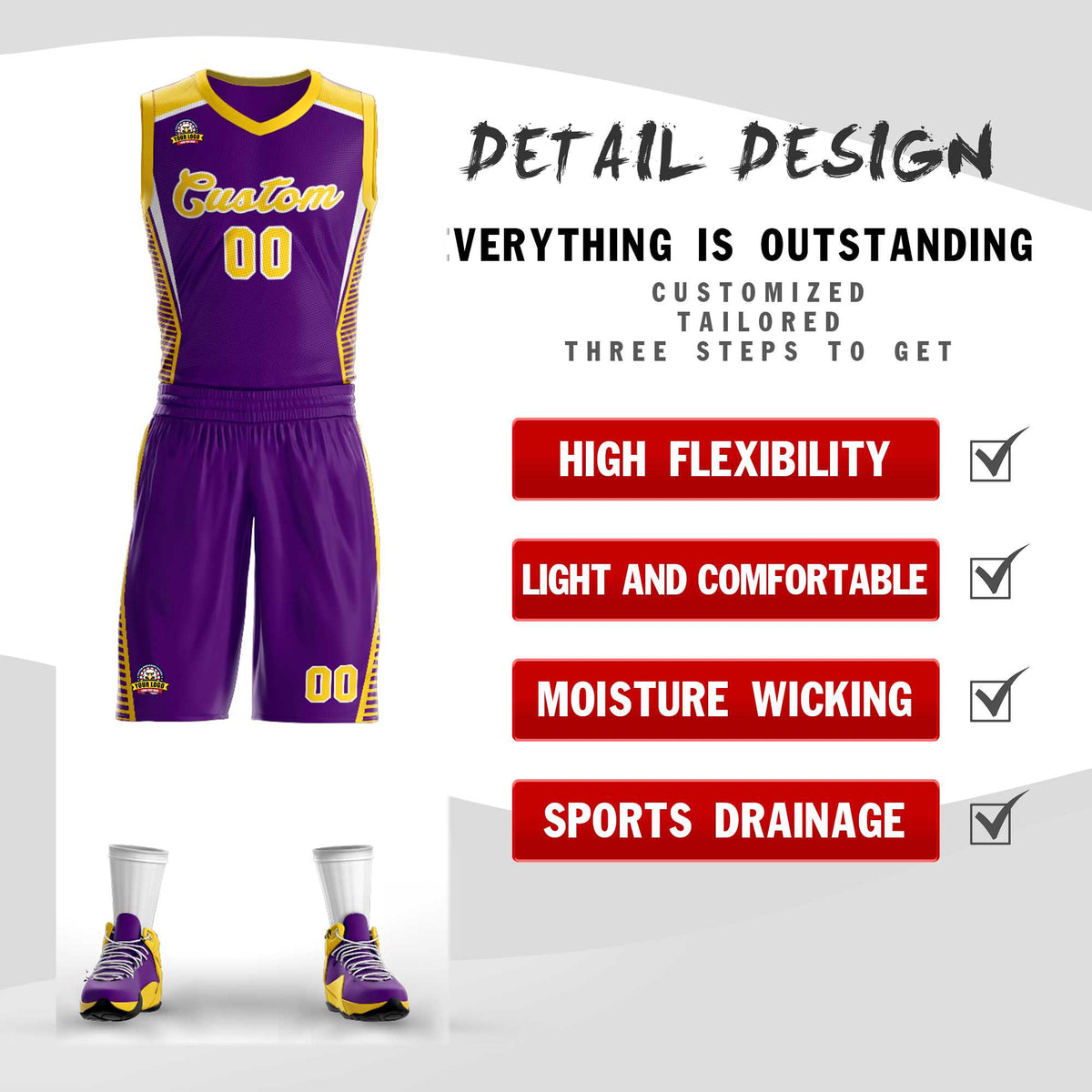 Custom Purple Gold-White Classic Kits Mesh Basketball Jersey