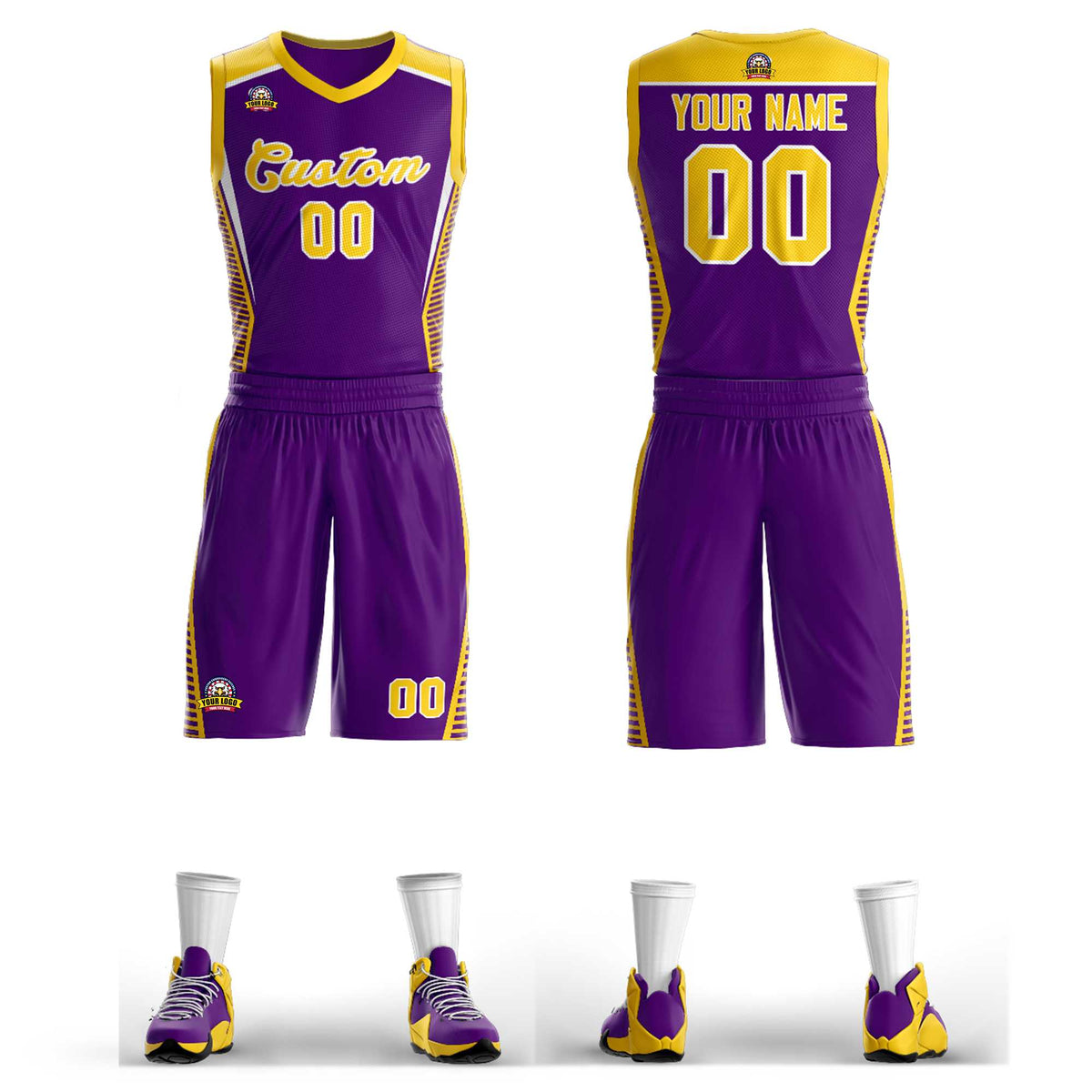 Custom Purple Gold-White Classic Kits Mesh Basketball Jersey