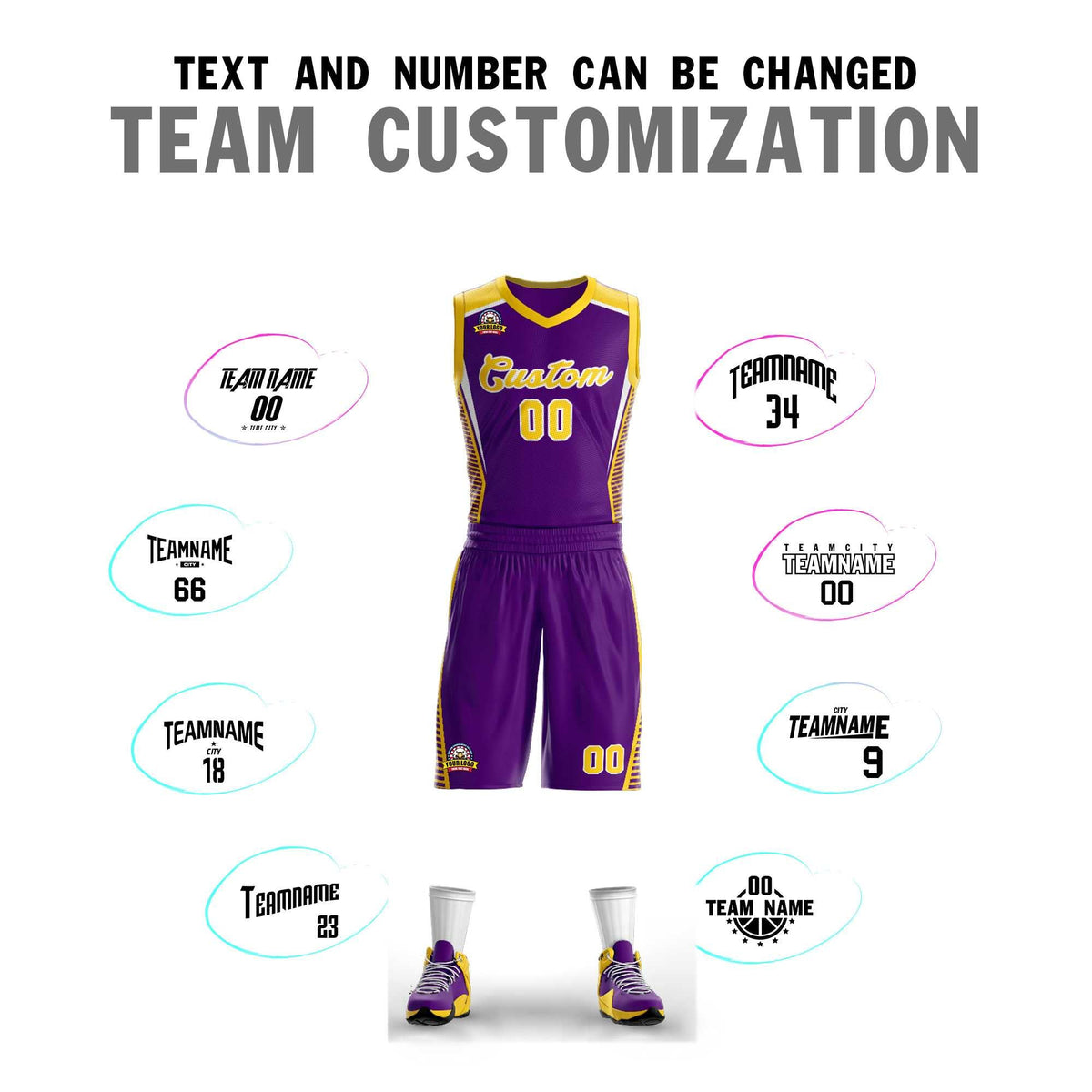 Custom Purple Gold-White Classic Kits Mesh Basketball Jersey