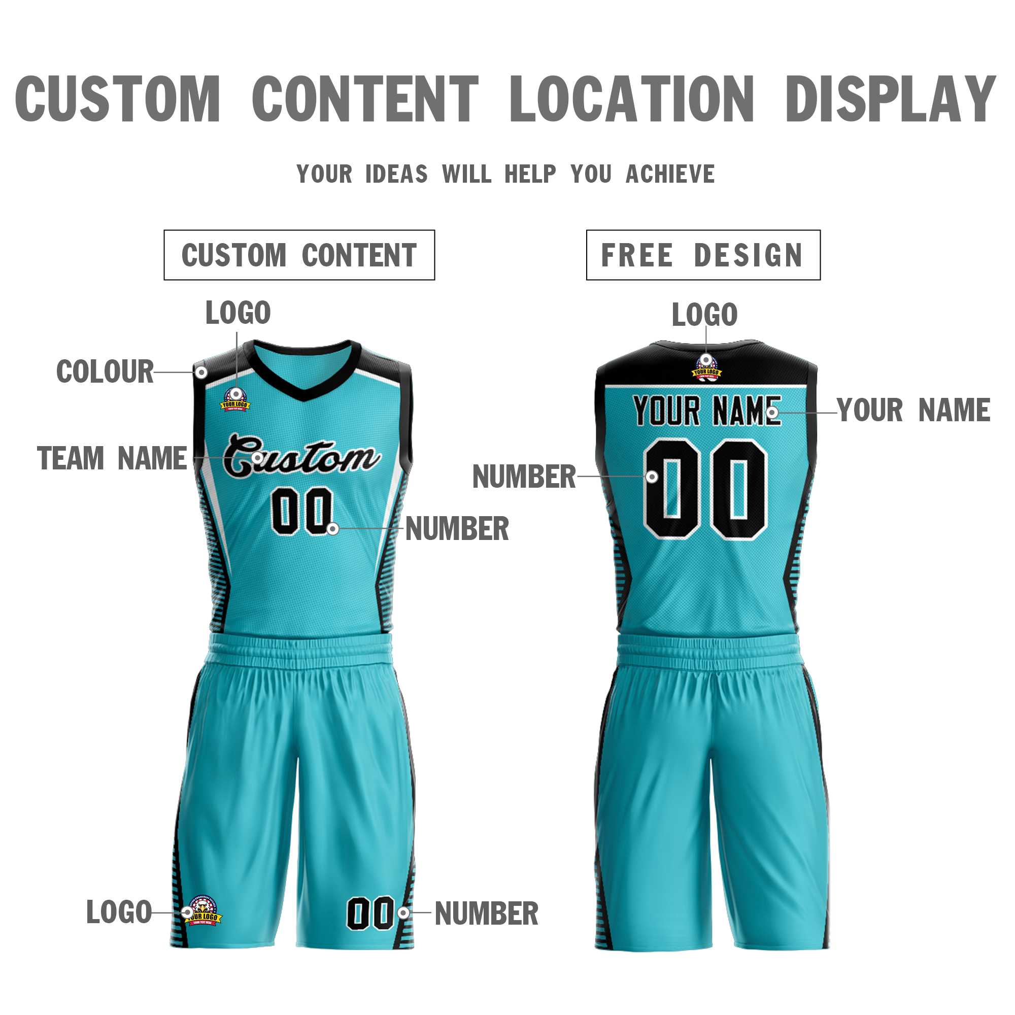 Custom Aqua Black-White Classic Kits Mesh Basketball Jersey