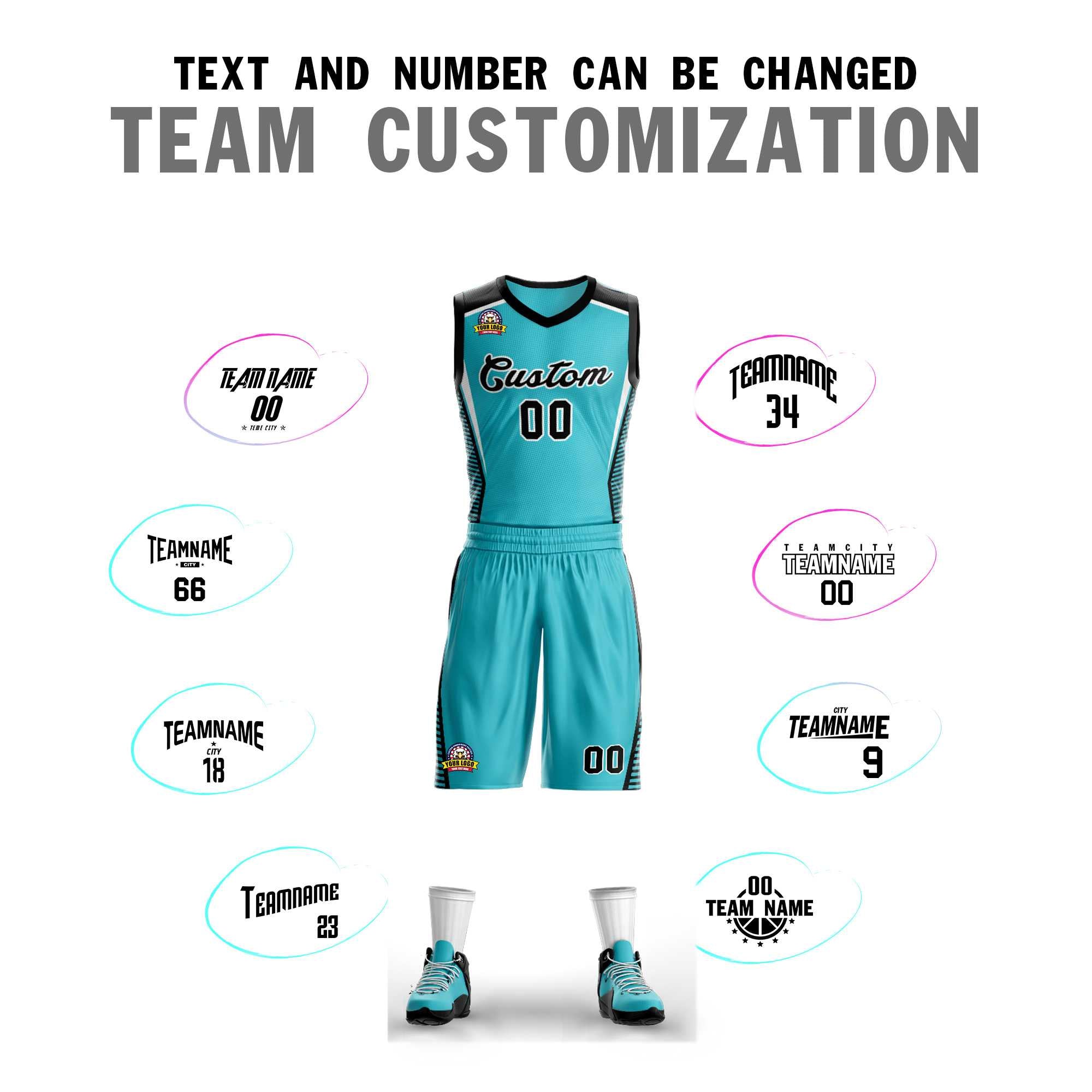 Custom Aqua Black-White Classic Kits Mesh Basketball Jersey
