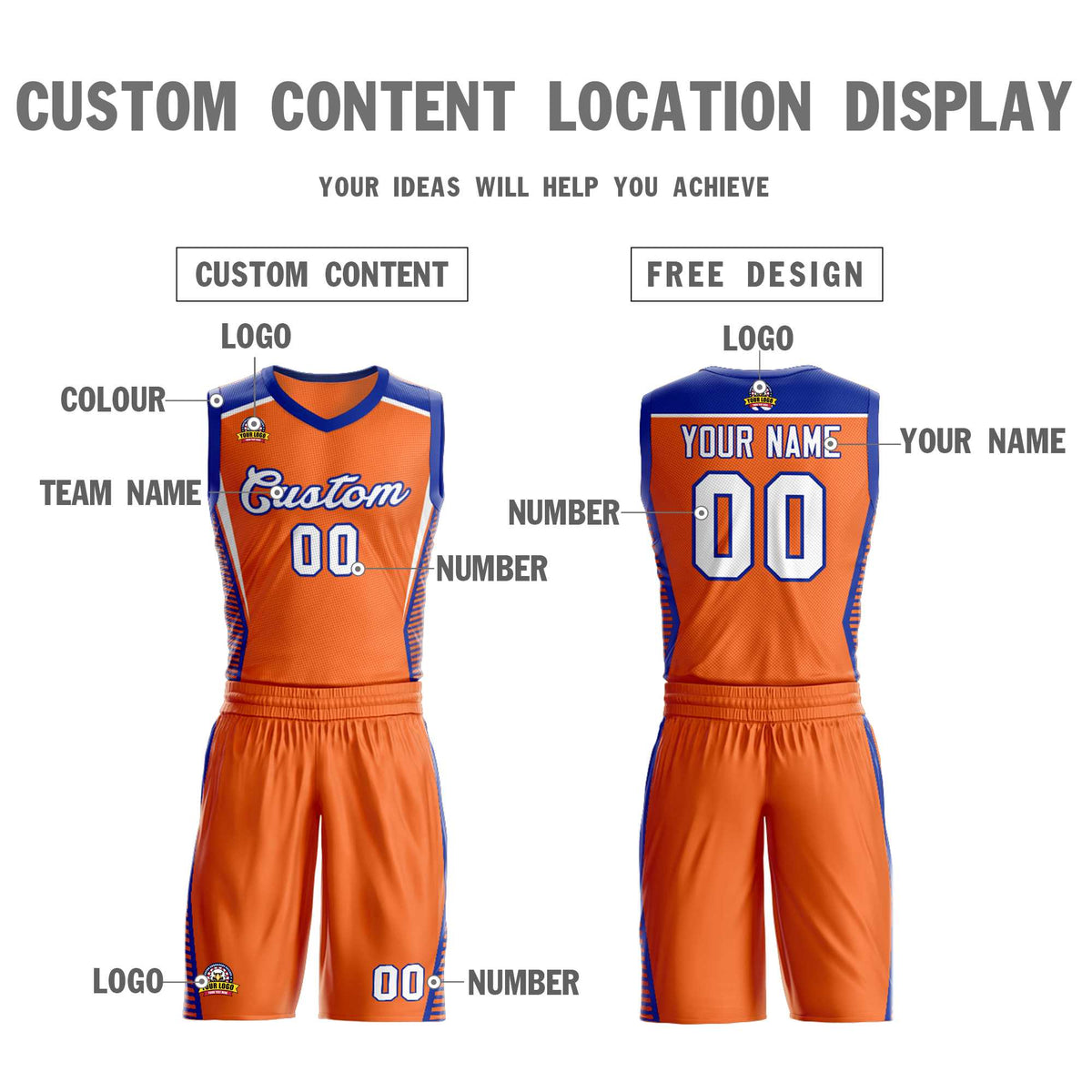 Custom Orange White-Royal Classic Kits Mesh Basketball Jersey