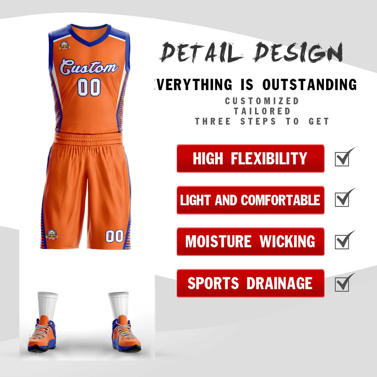 Custom Orange White-Royal Classic Kits Mesh Basketball Jersey