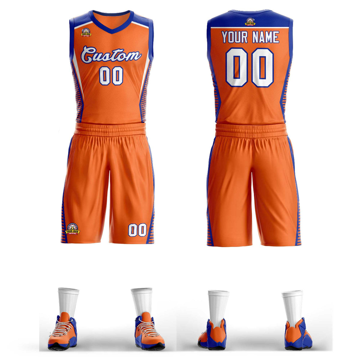 Custom Orange White-Royal Classic Kits Mesh Basketball Jersey