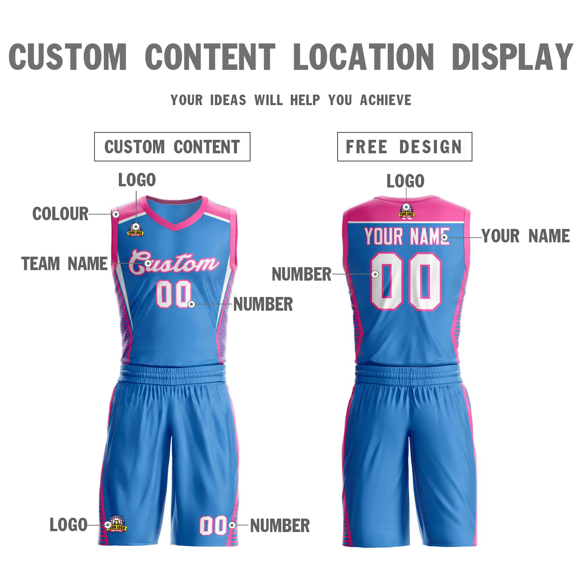 Custom Powder Blue White-Pink Classic Kits Mesh Basketball Jersey
