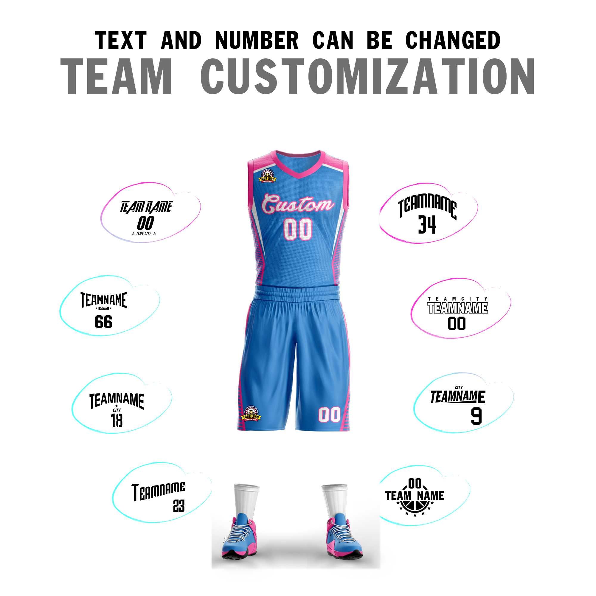 Custom Powder Blue White-Pink Classic Kits Mesh Basketball Jersey